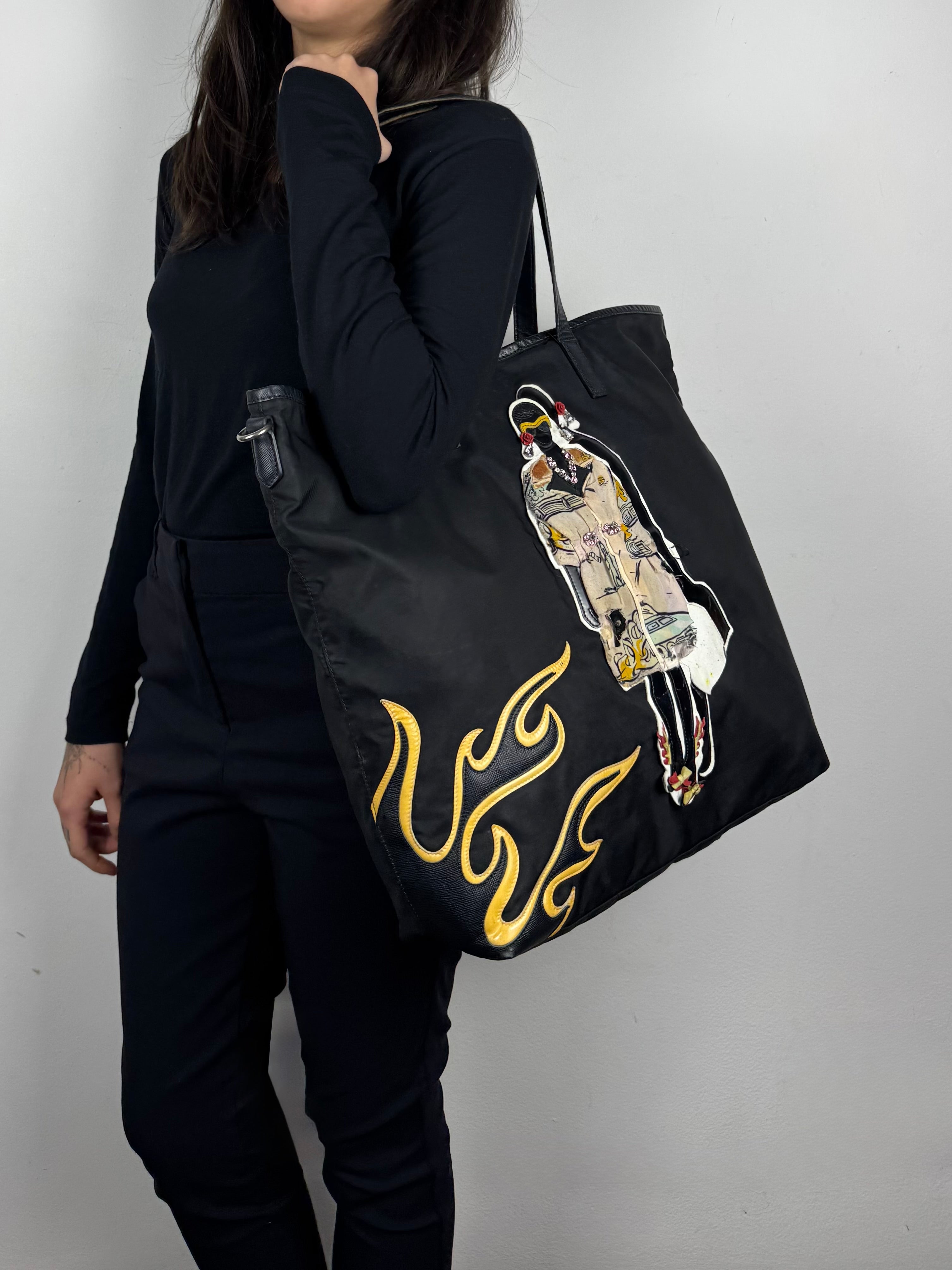 Prada Robot Nylon Black Tote