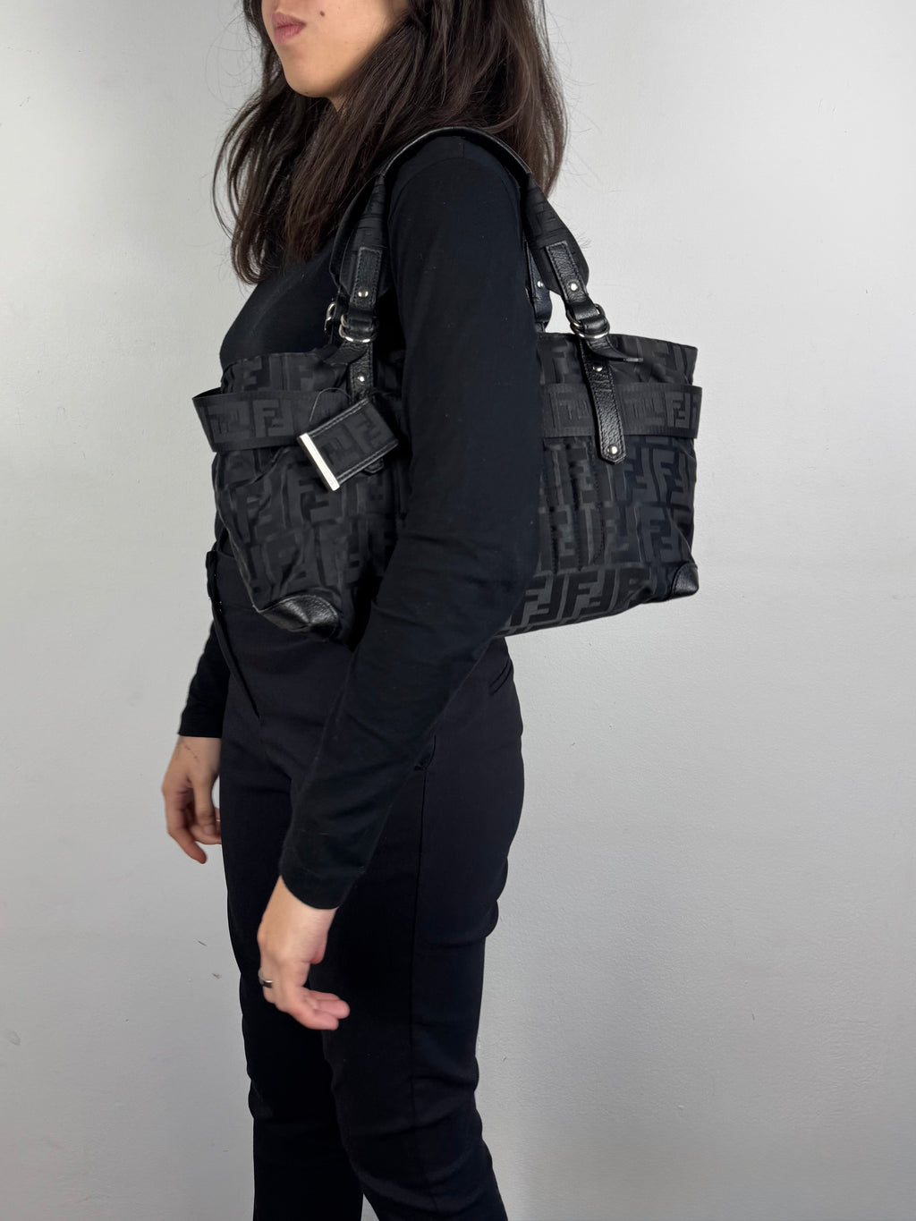 Fendi Monogram Zucca Zip Code Shoulder