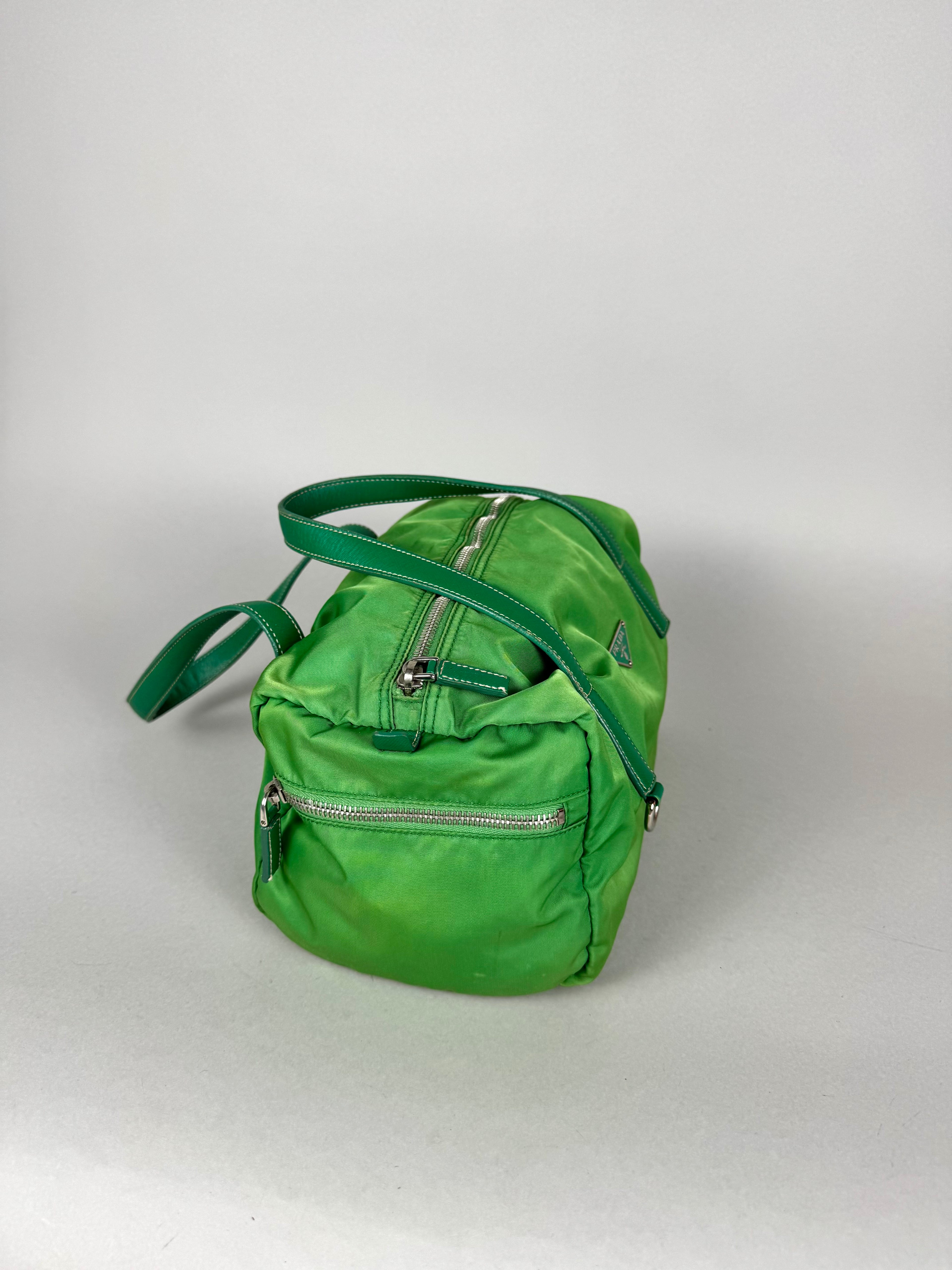 Prada Green Nylon and Leather Bauletto