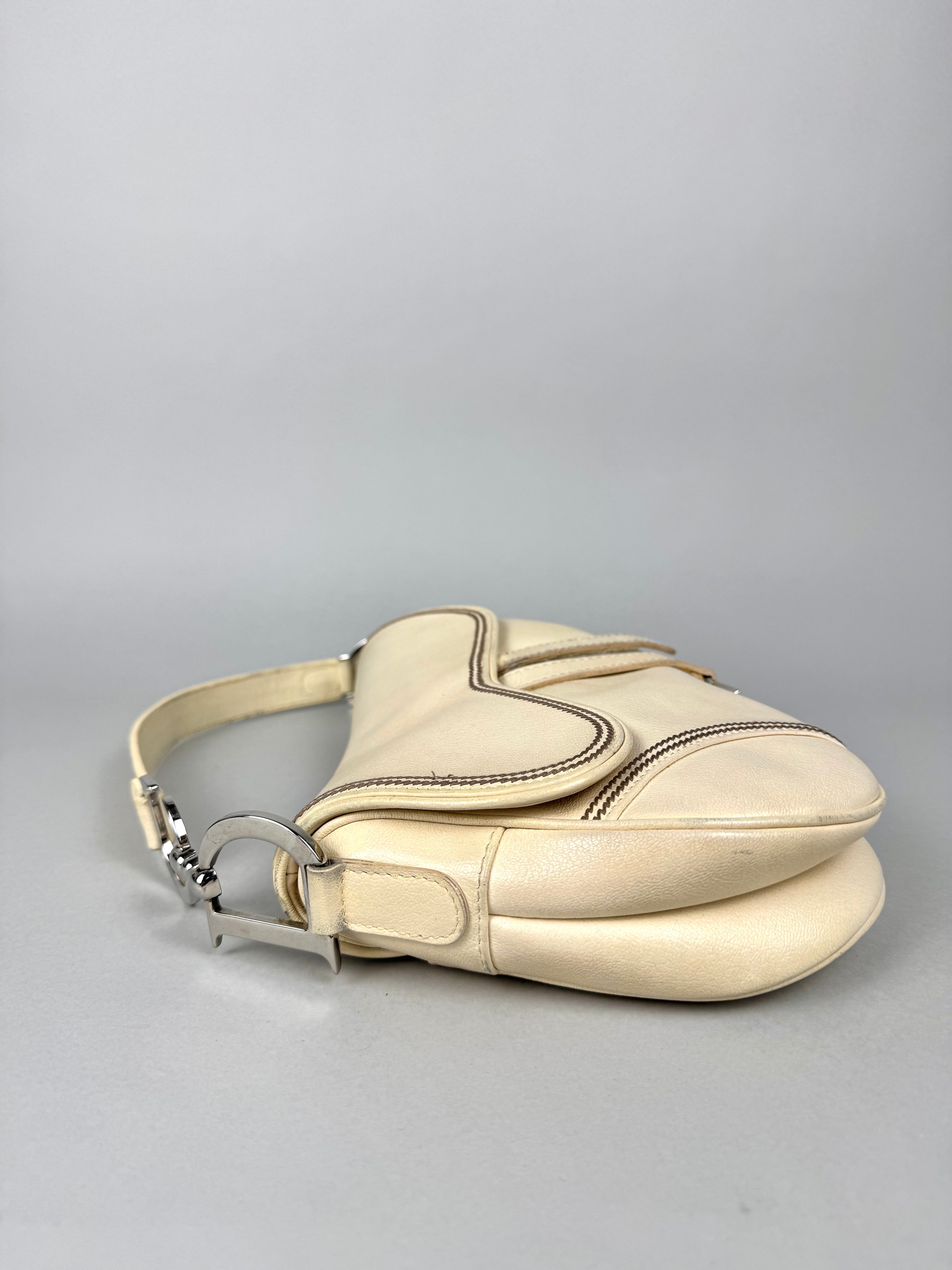 Christian Dior White Leather Strap Saddle