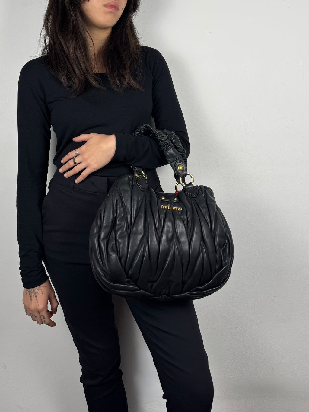 Miu Miu Coffer Matelasse Lambskin Leather Black