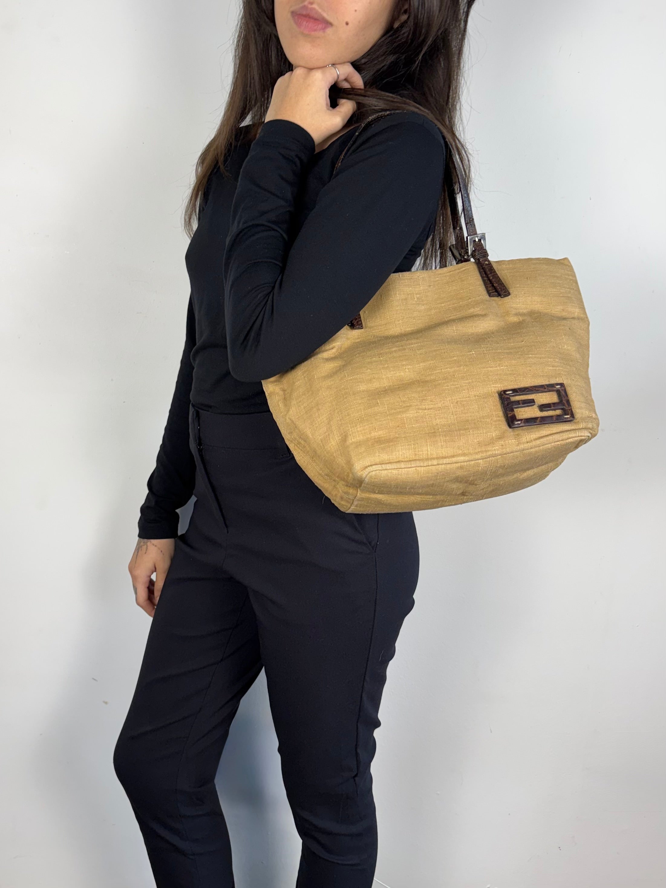 Fendi Linen Tote Shopping