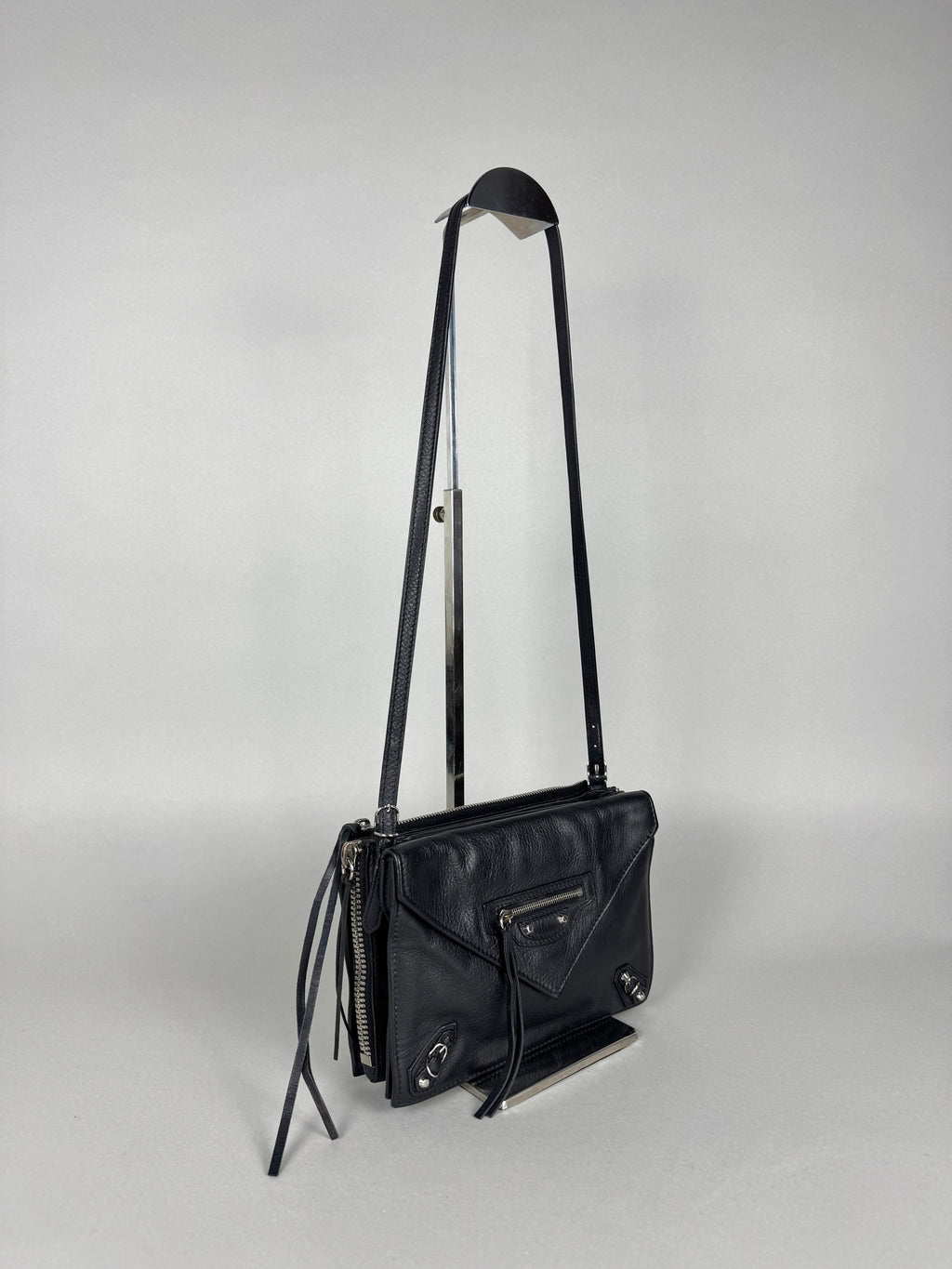 Balenciaga Black Calfskin Leather Papier Zip-Around Triple Bag