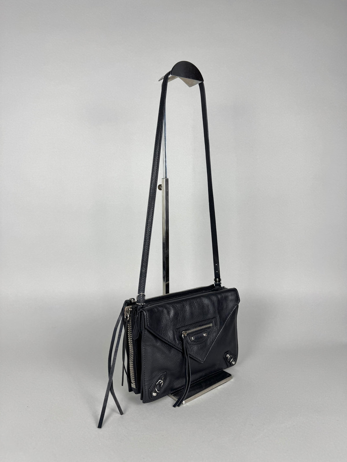Balenciaga Black Calfskin Leather Papier Zip-Around Triple Bag