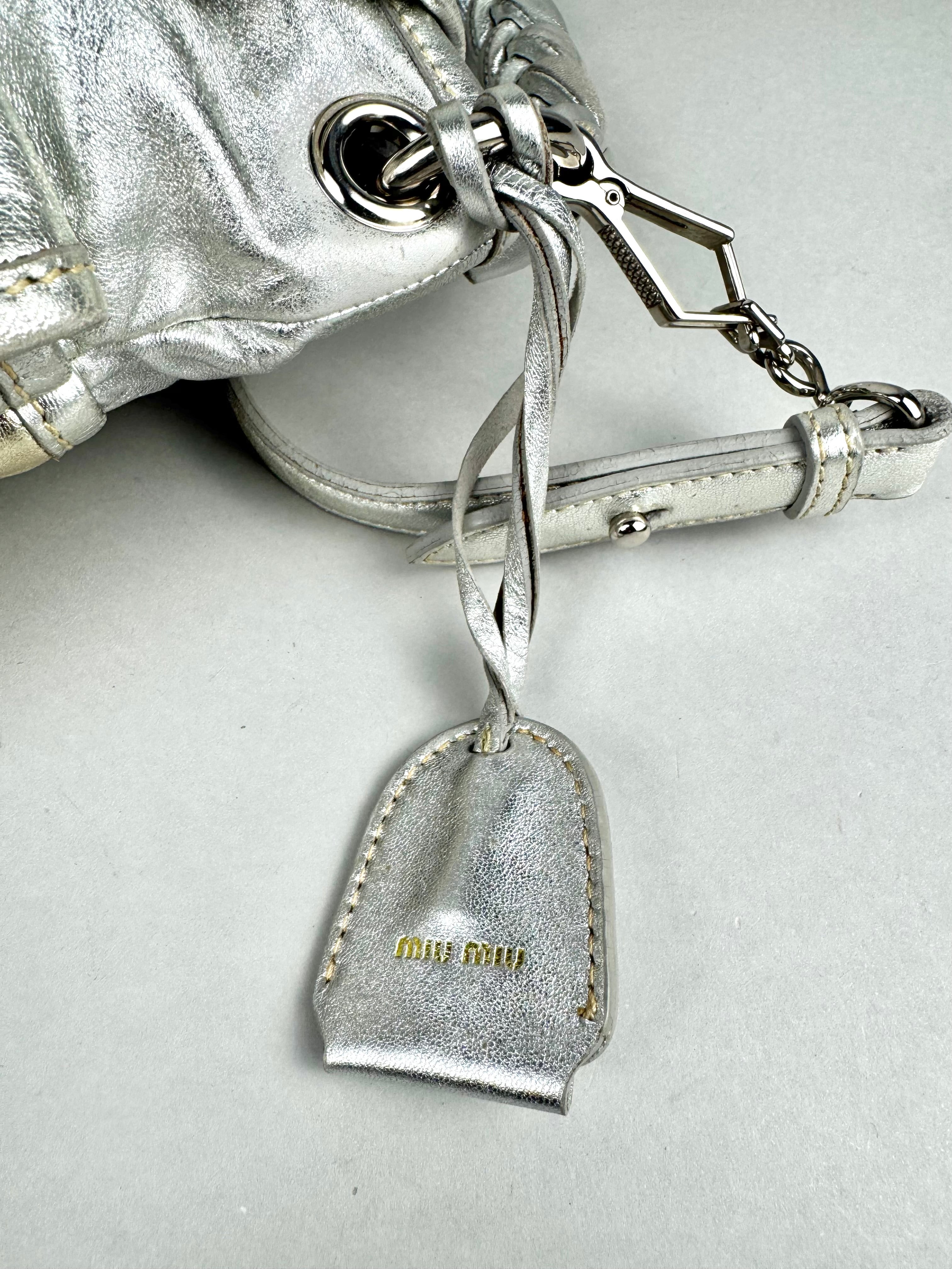 Miu Miu Silver Leather Harlequin Patchwork Coffer Matelass Hobo
