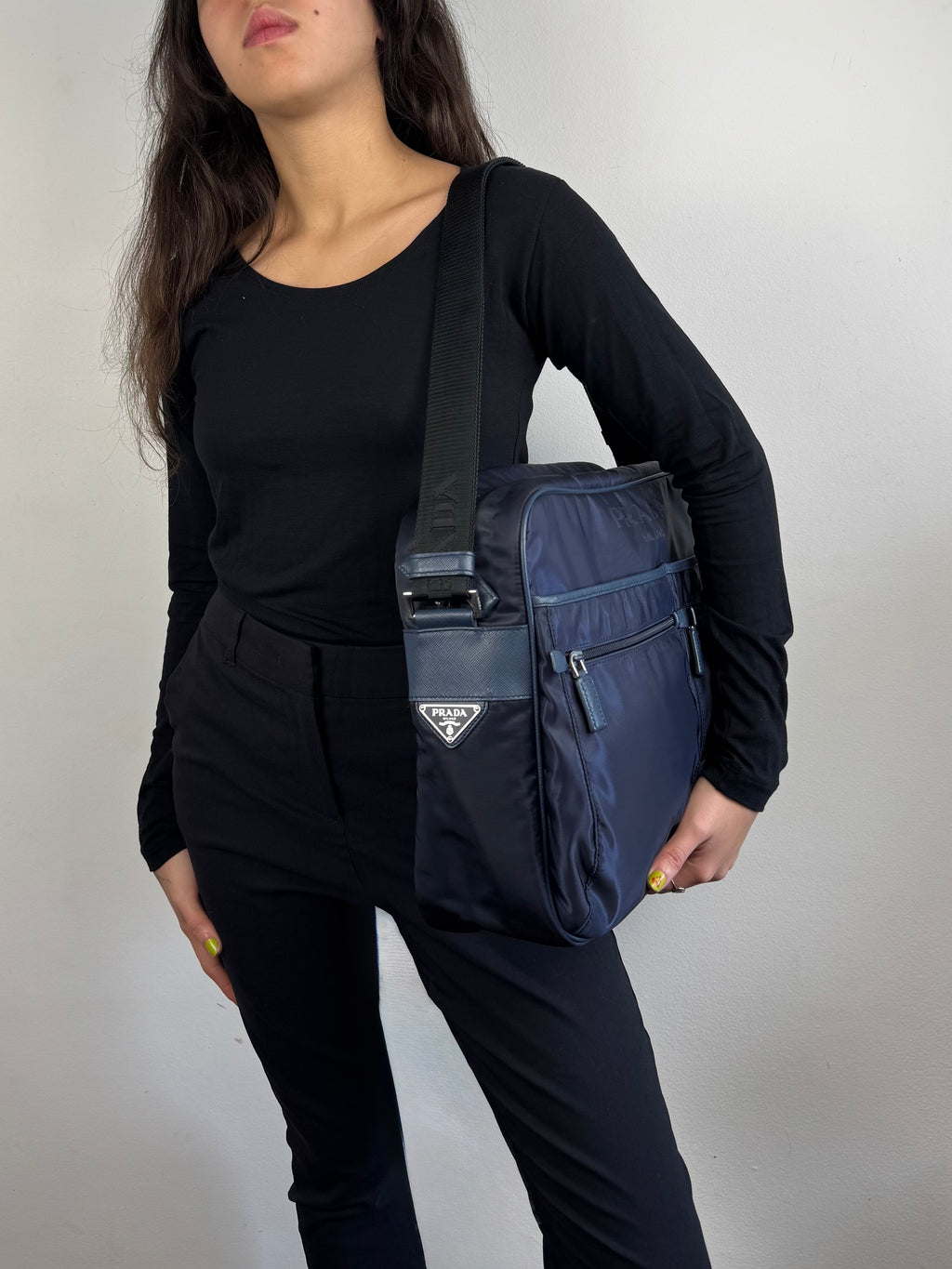 Prada Nylon Messenger Bag Navy