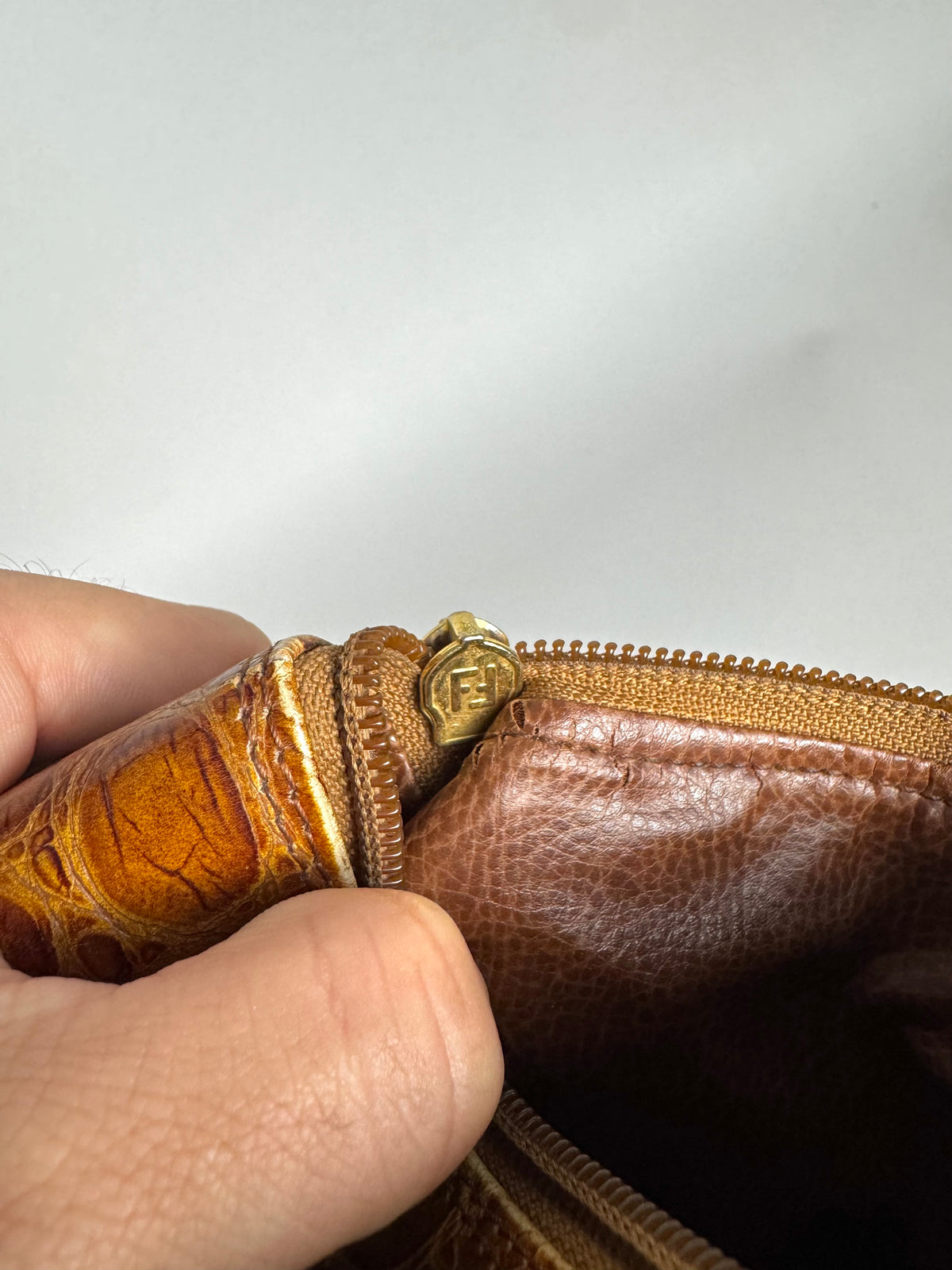 Fendi Janus Medallion Crocodile Embossed Leather Crossbody