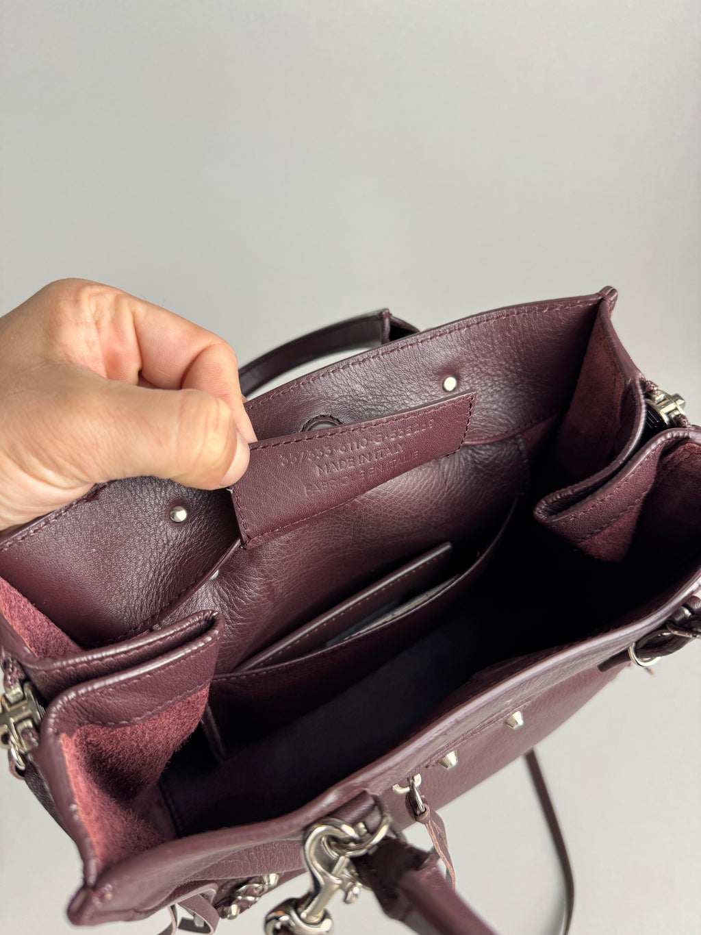 Balenciaga Burgundy Leather Papier A4 Zip Around Tote