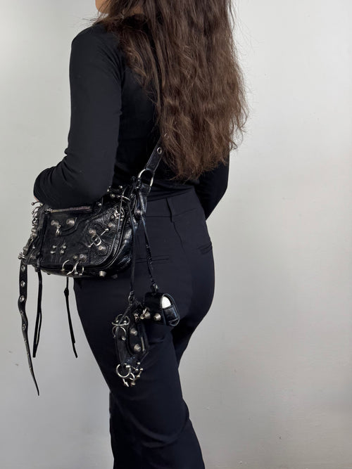 Balenciaga Agneau Arena XS Piercing Le Cagole Flap Bag Leather Black