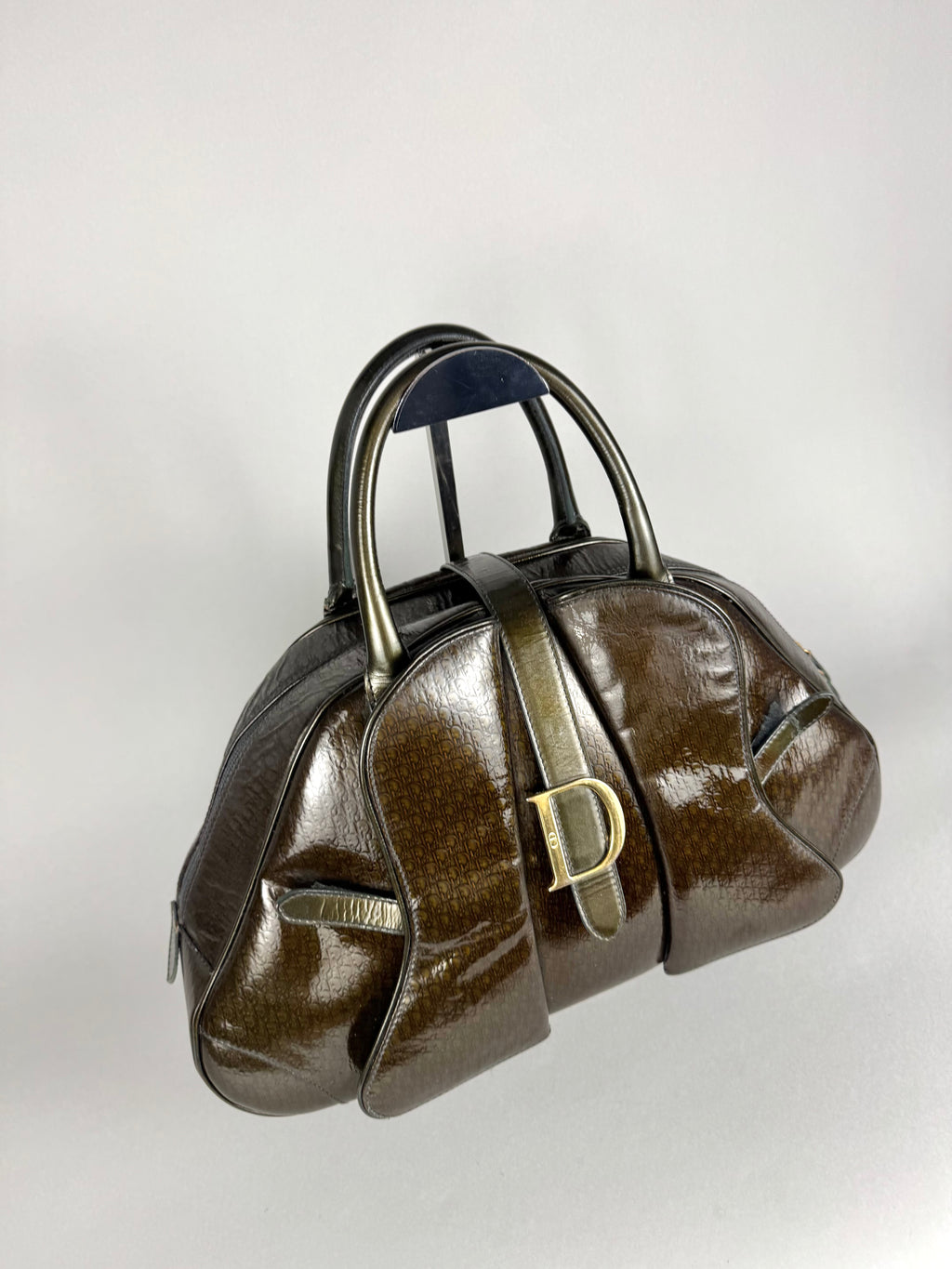 Christian Dior Monogram Double Saddle Patent Green