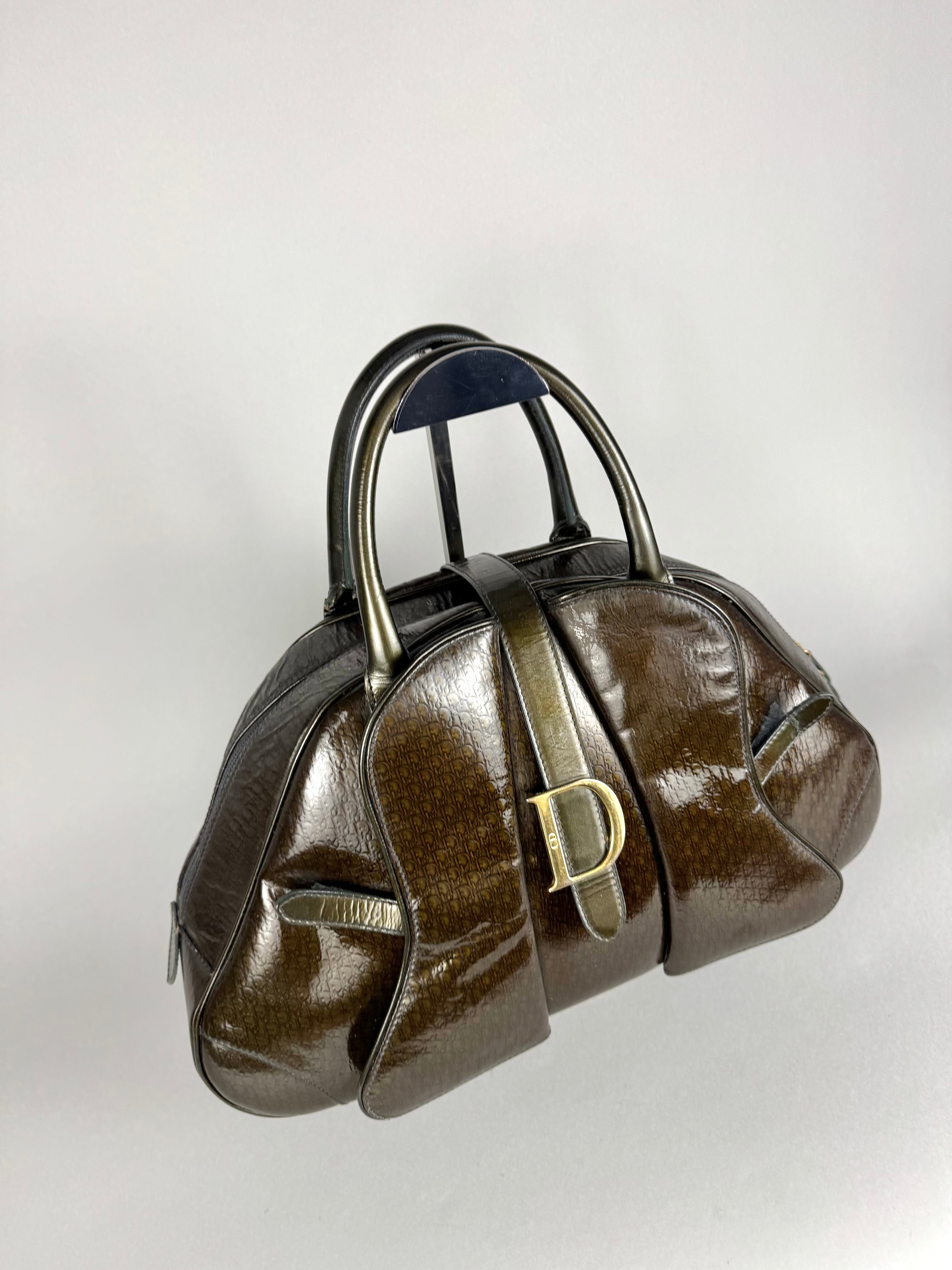 Christian Dior Monogram Double Saddle Patent Green