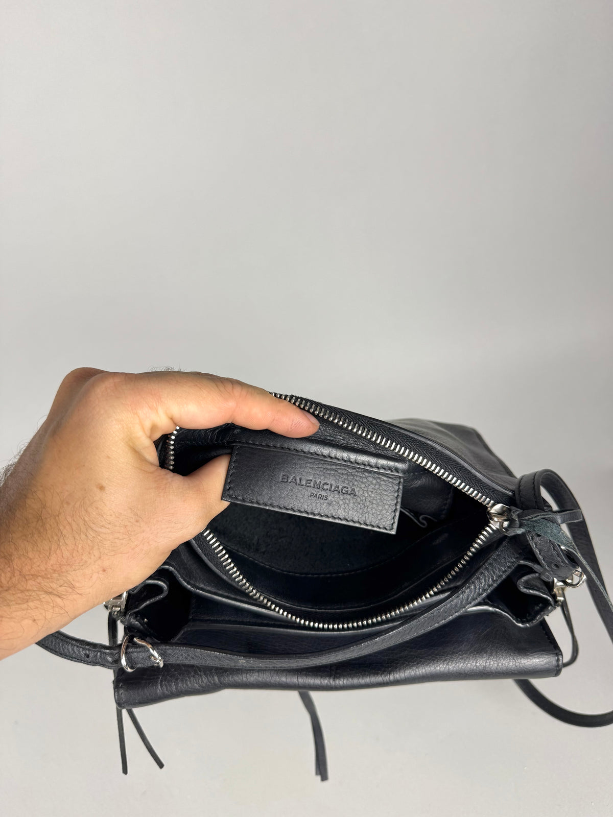 Balenciaga Black Calfskin Leather Papier Zip-Around Triple Bag