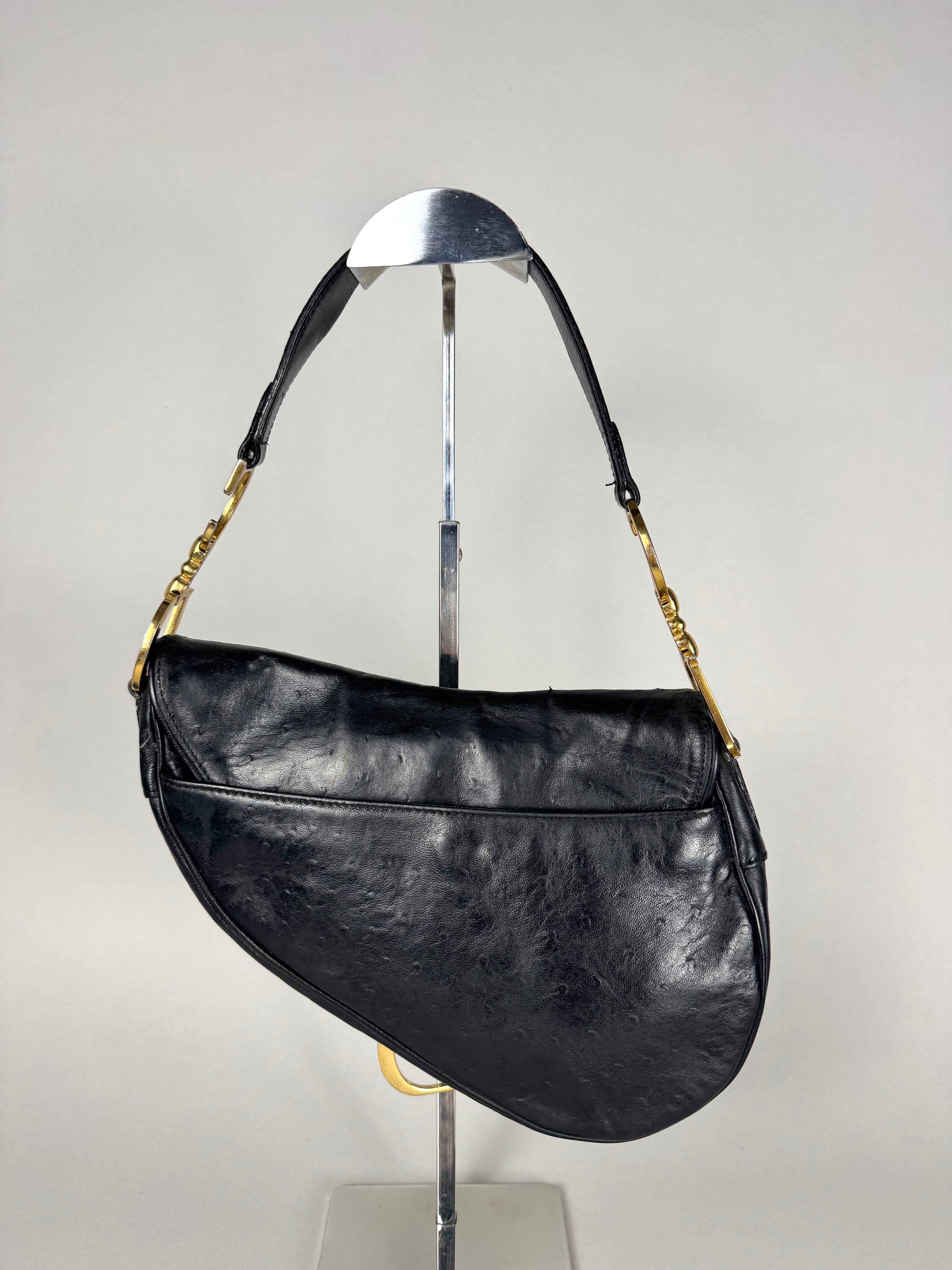 Christian Dior Saddle Ostrich Leather Black