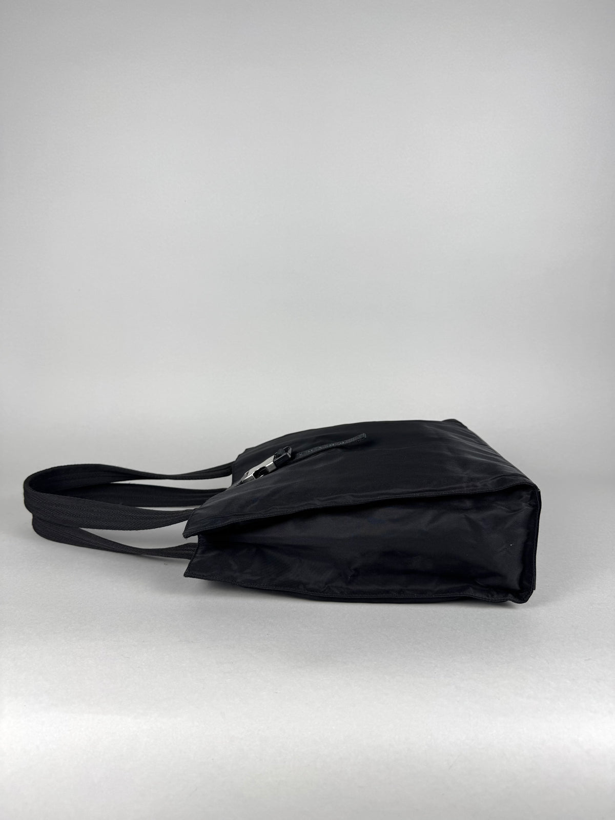 Prada Tessuto Buckle Nylon Black Tote