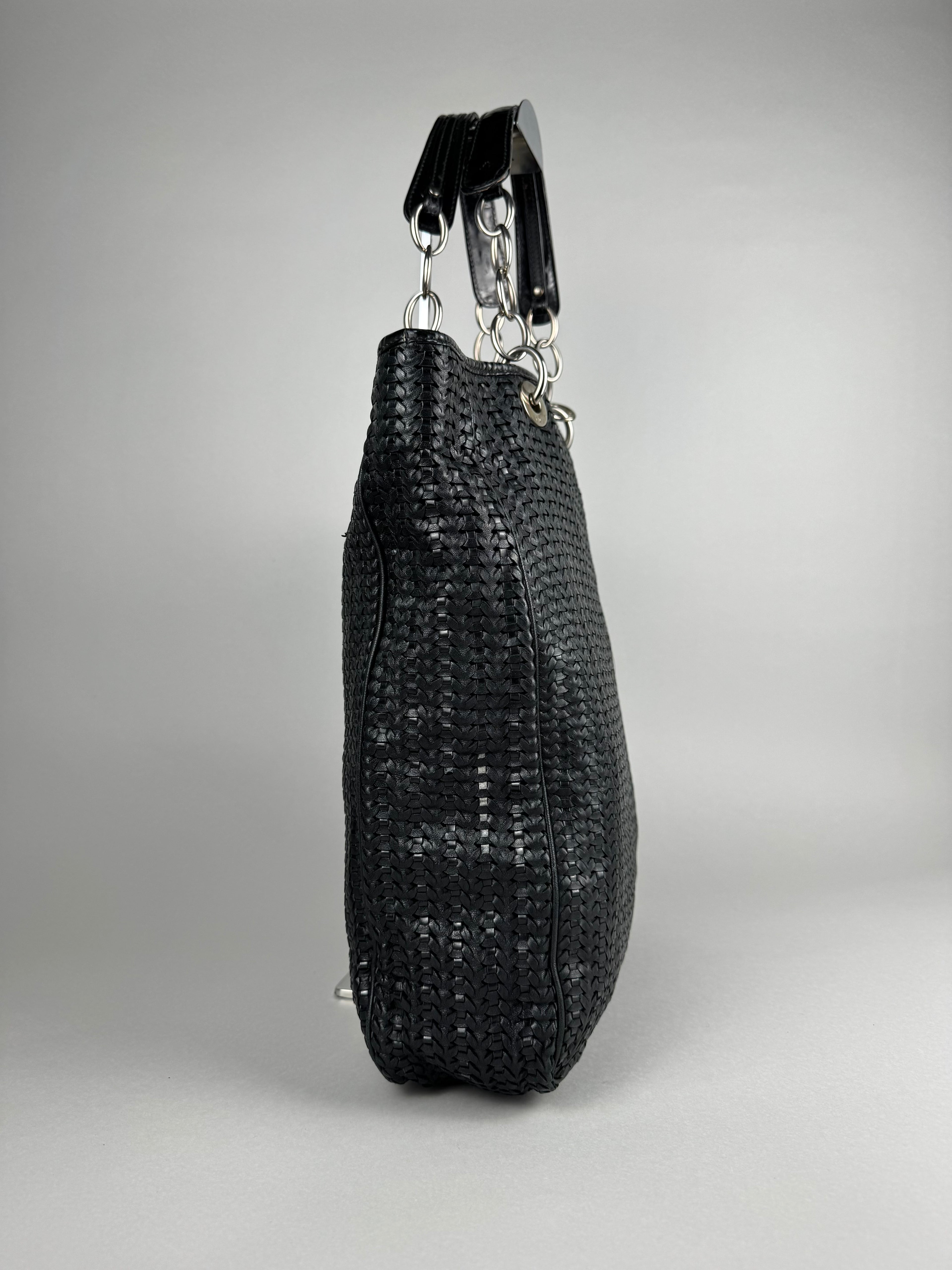 Christian Dior Black Woven Lambskin Leather Lady Dior Tote