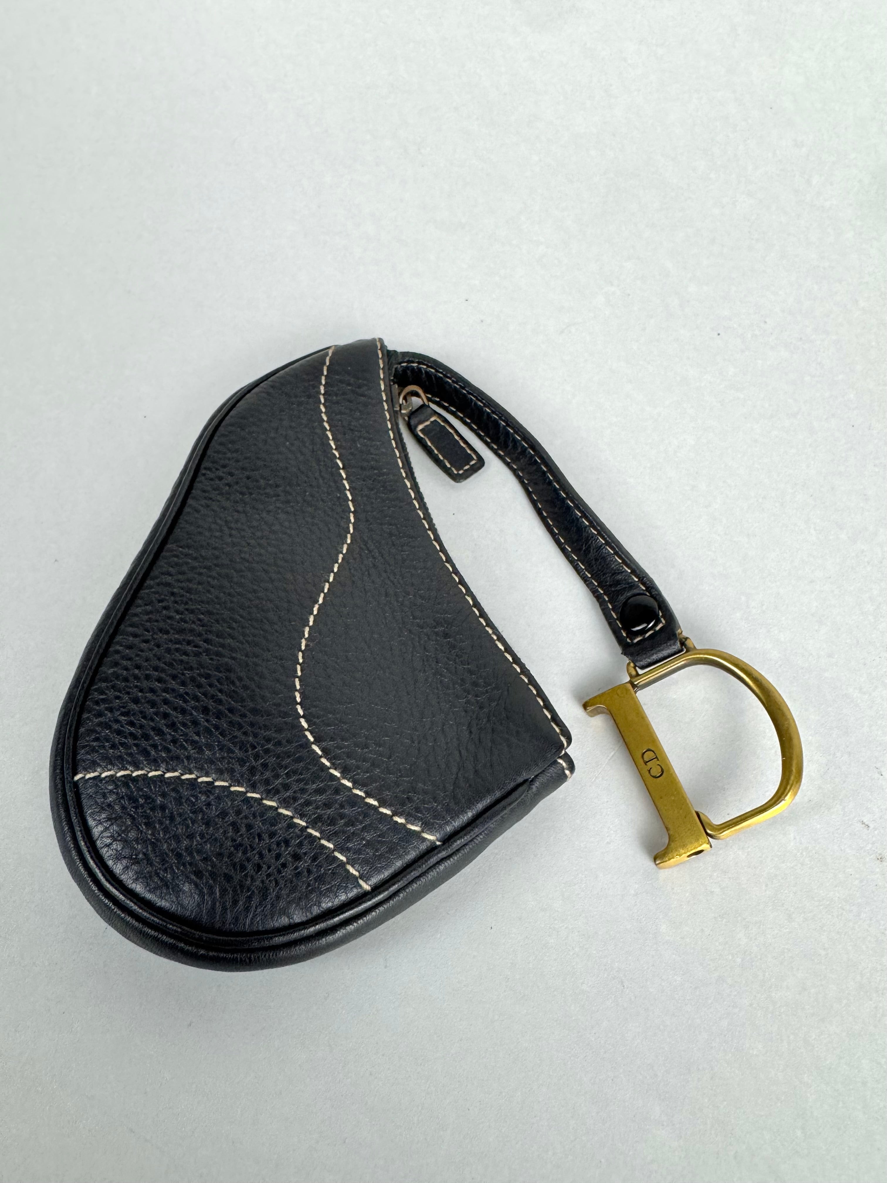 Christian Dior Saddle Wallet Card D Charm Black Leather