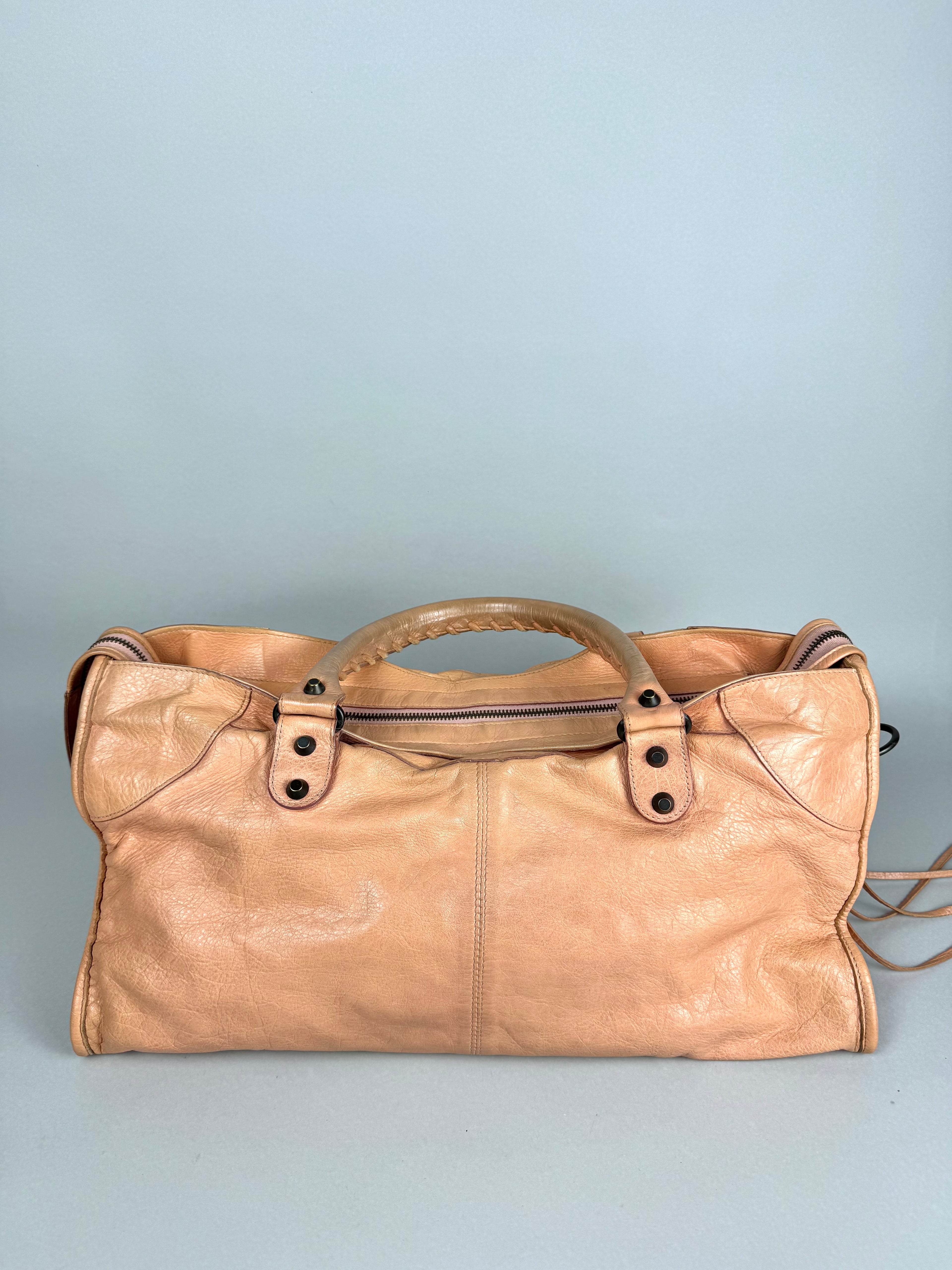 Balenciaga Cumin Lambskin Leather Motorcycle Part-Time Bag