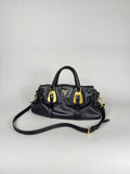 Prada Satchel Soft Calfskin Trimmed Leather Black