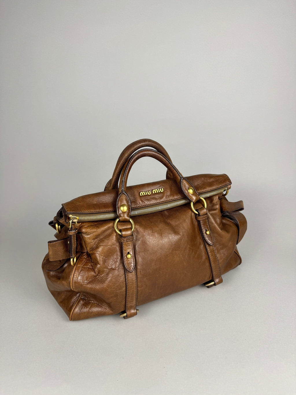 Miu Miu Lux Bow Vitello Leather Brown Tote