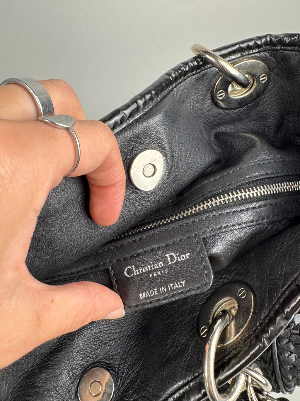 Christian Dior Black Woven Lambskin Leather Lady Dior Tote