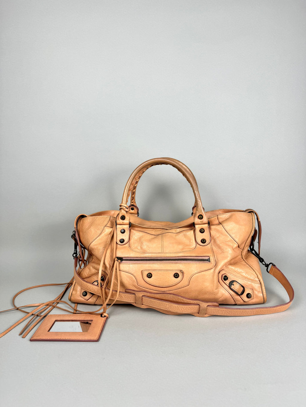 Balenciaga Cumin Lambskin Leather Motorcycle Part-Time Bag