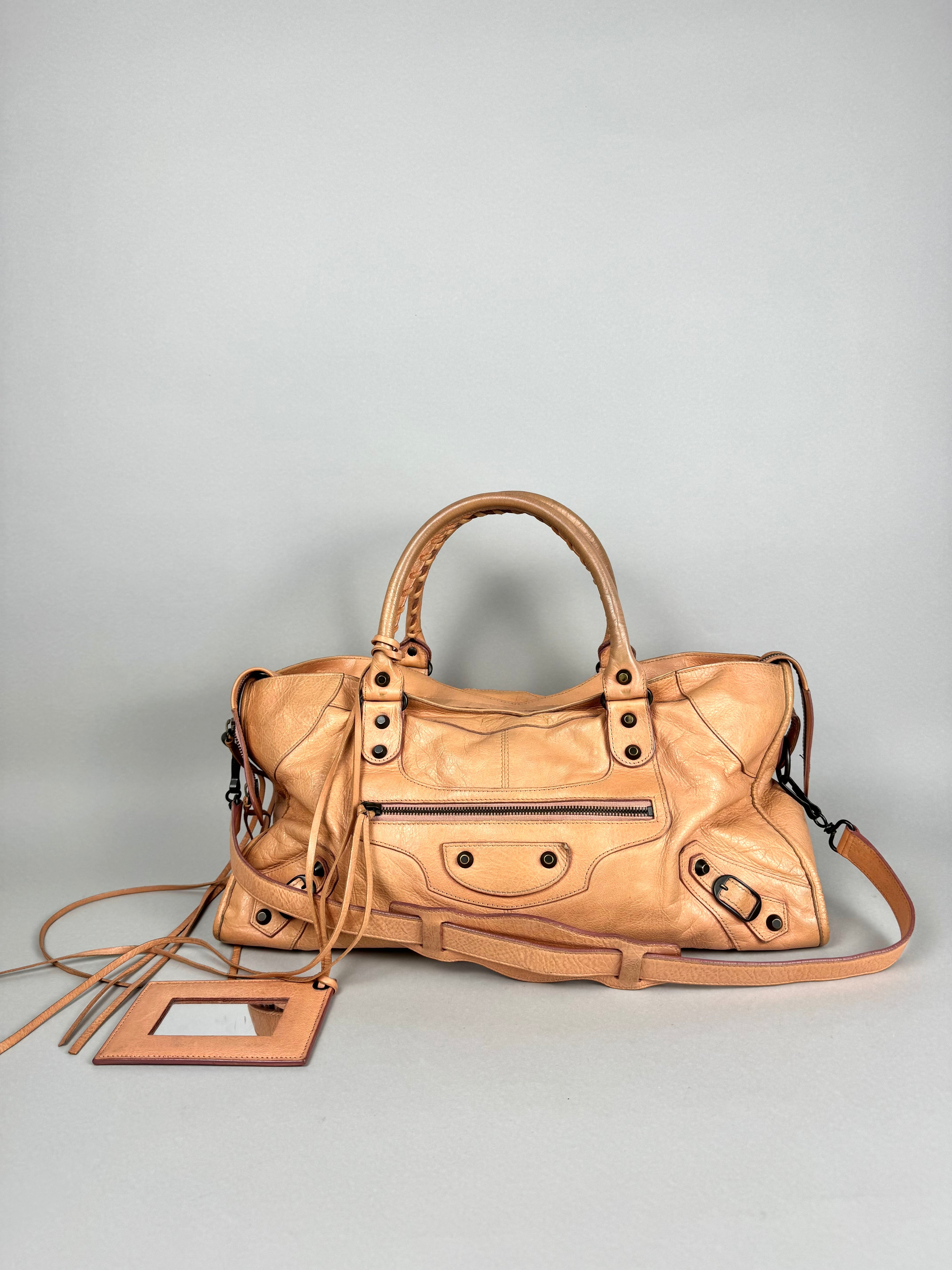Balenciaga Cumin Lambskin Leather Motorcycle Part-Time Bag