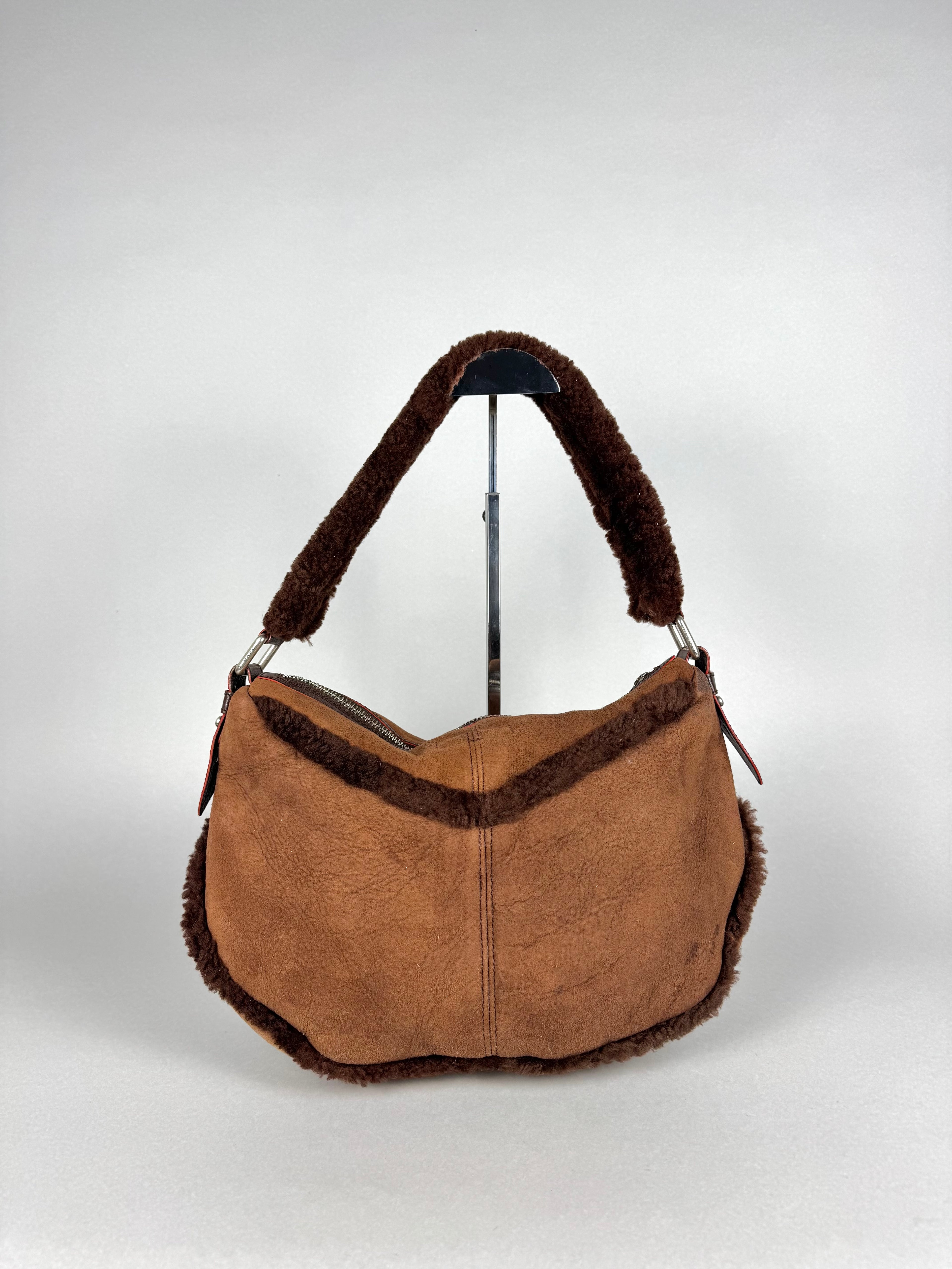 Marc Jacobs Brown Shearling Suede Pocket Shoulder