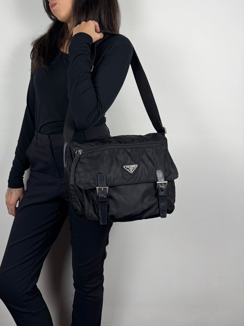 Prada Black Nylon Messenger Bag