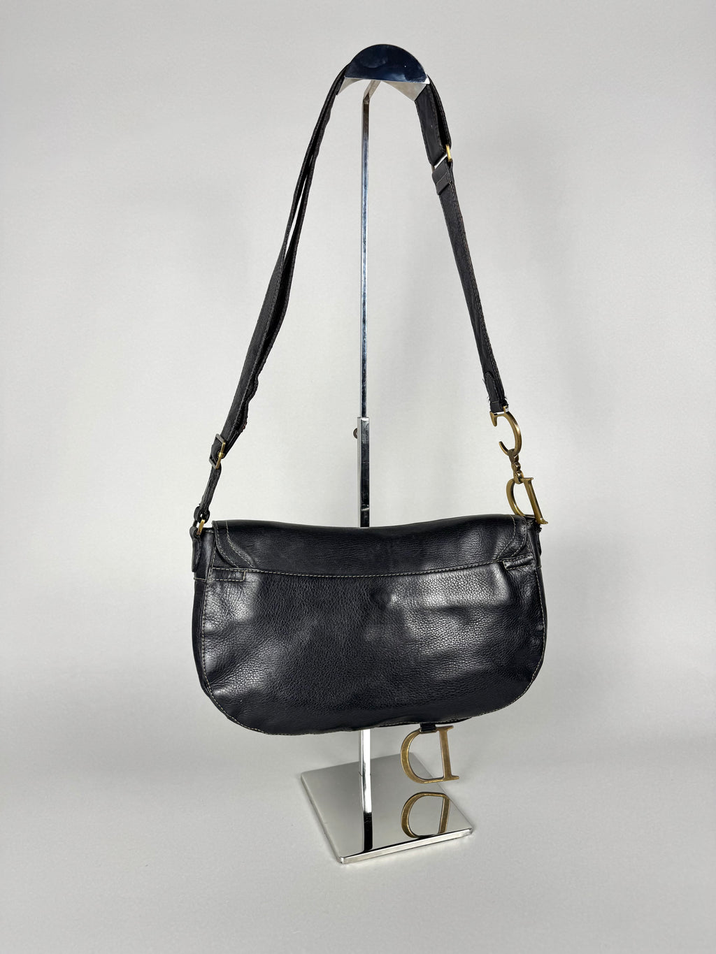 Christian Dior Vintage Double Baudrier Saddle Bag in Black Leather