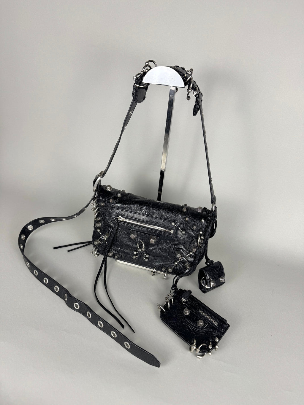Balenciaga Agneau Arena XS Piercing Le Cagole Flap Bag Leather Black