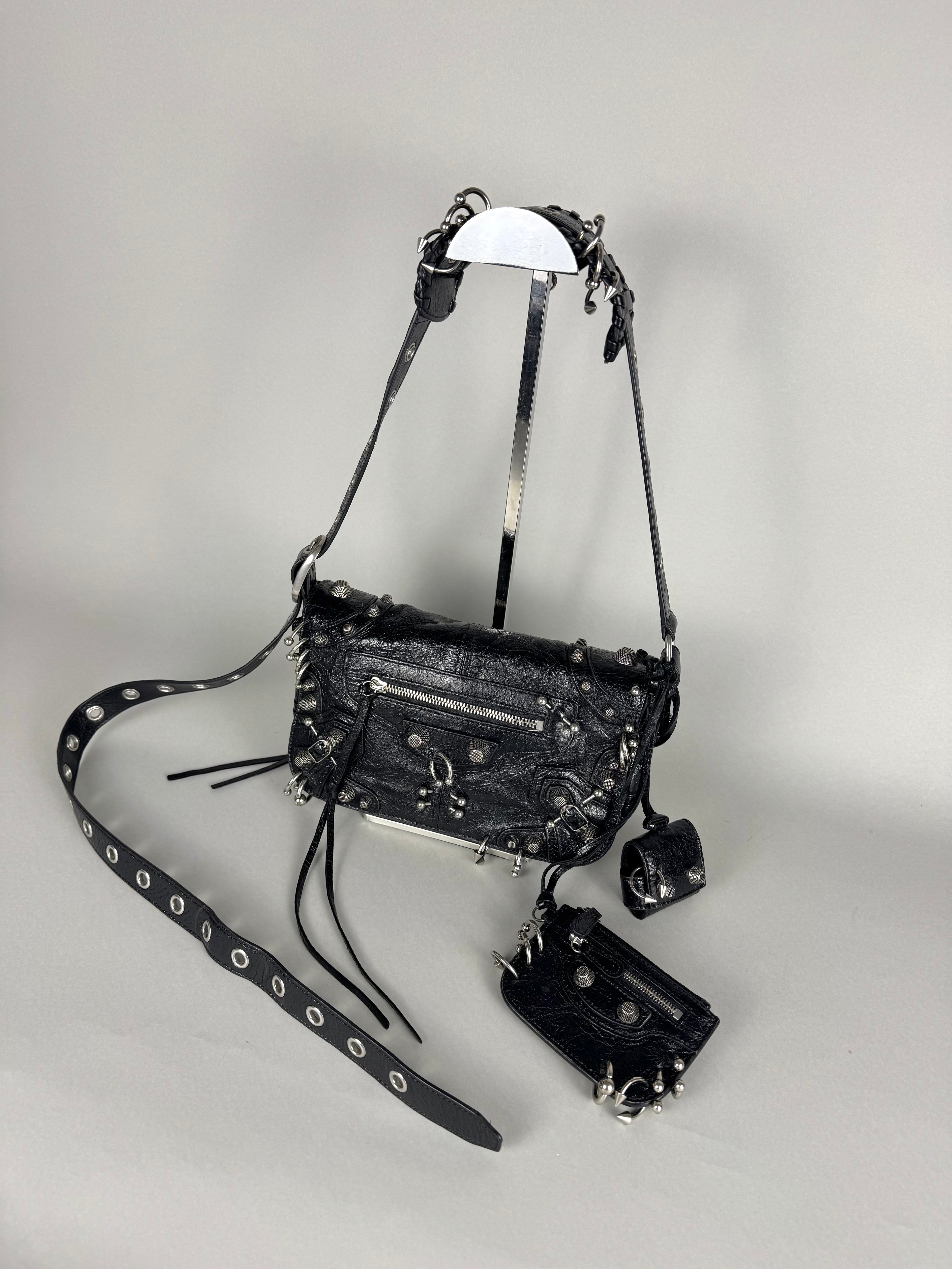 Balenciaga Agneau Arena XS Piercing Le Cagole Flap Bag Leather Black