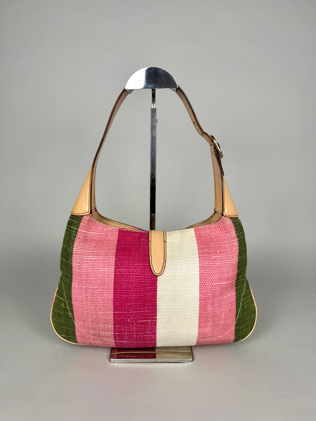 Gucci Jackie O 1961 Raffia and Leather Striped Shoulder