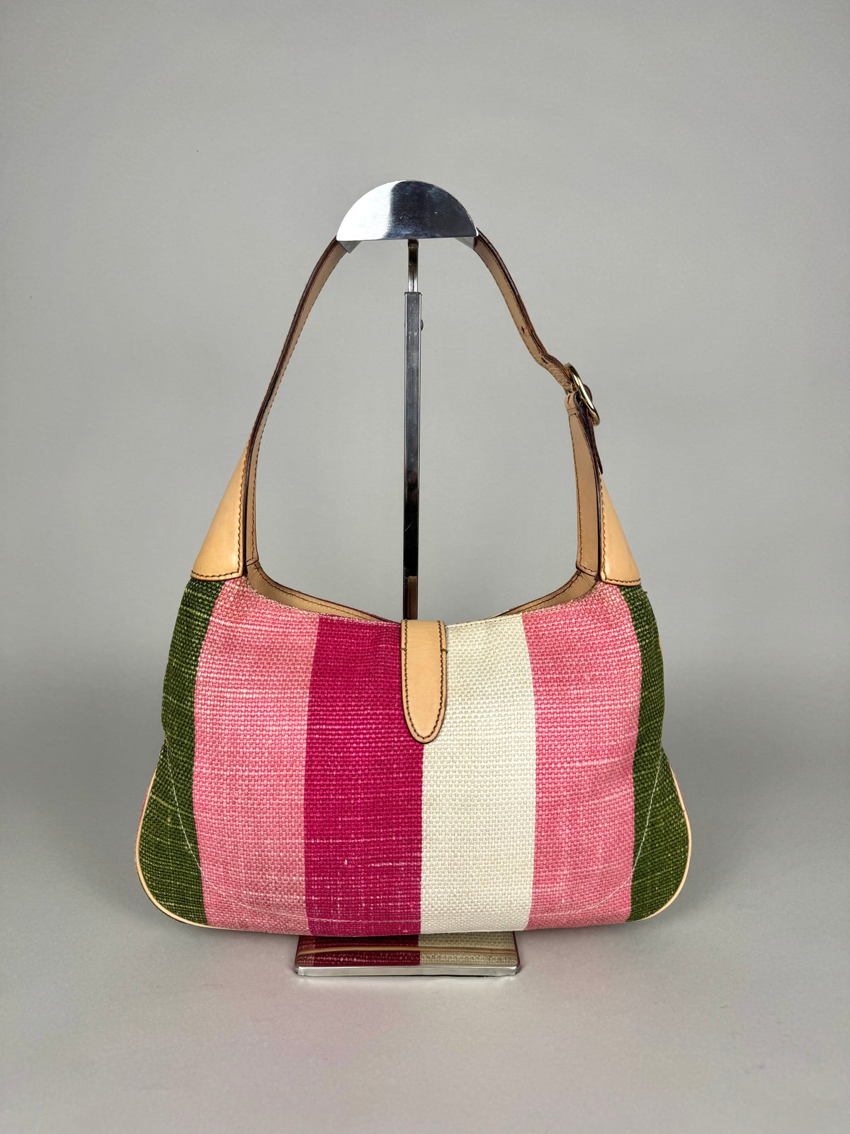Gucci Jackie O 1961 Raffia and Leather Striped Shoulder