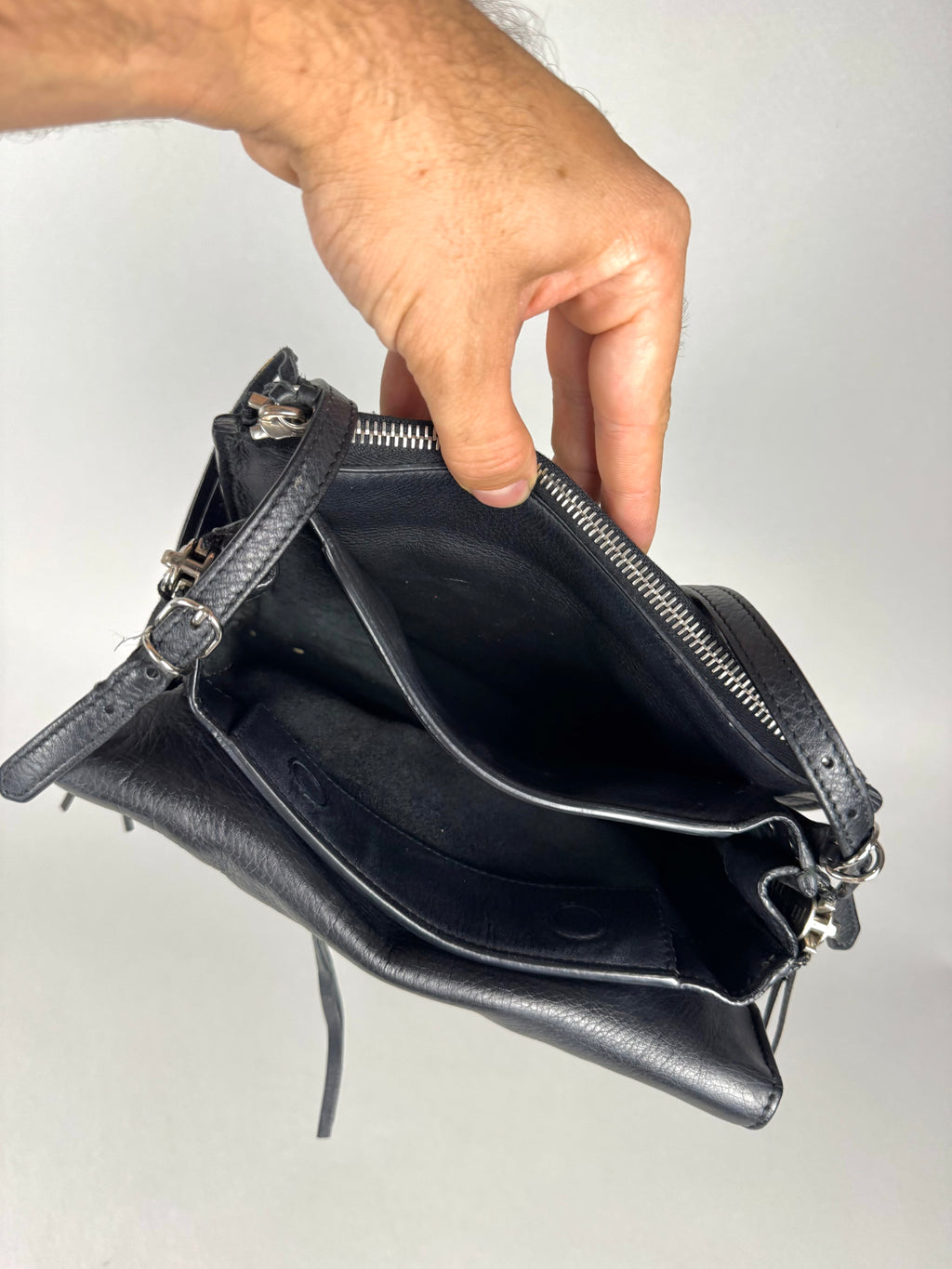 Balenciaga Black Calfskin Leather Papier Zip-Around Triple Bag