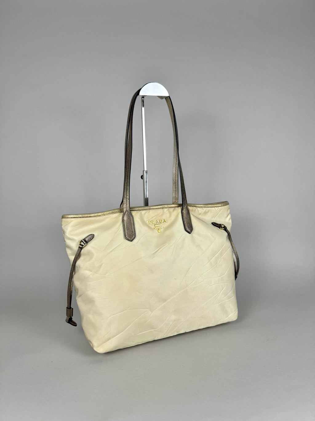 Prada Tessuto Nylon Saffiano Shopping Tote Off White