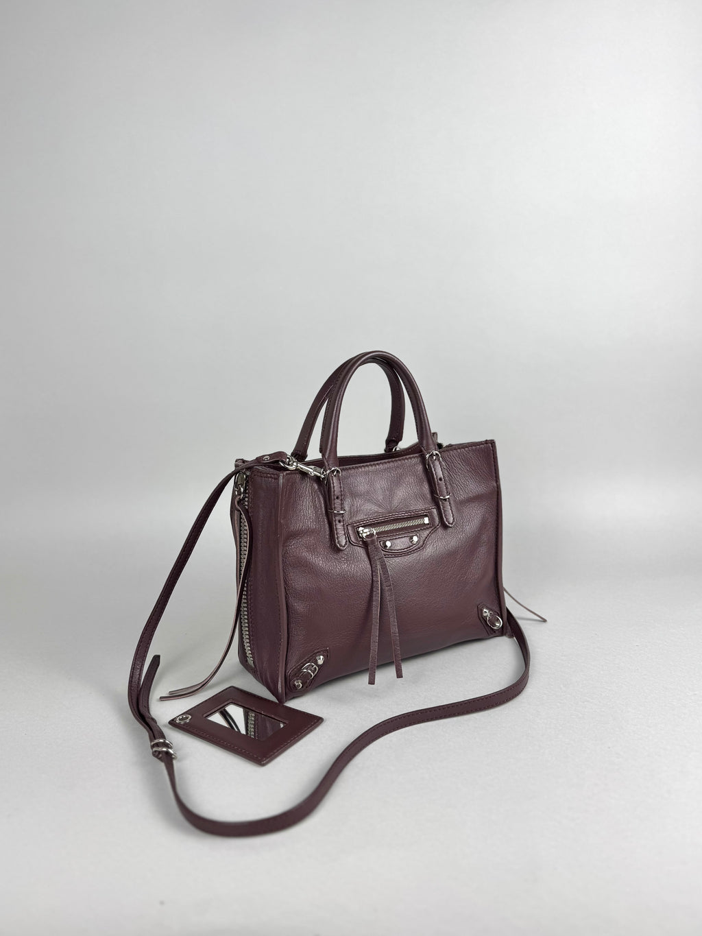 Balenciaga Burgundy Leather Papier A4 Zip Around Tote
