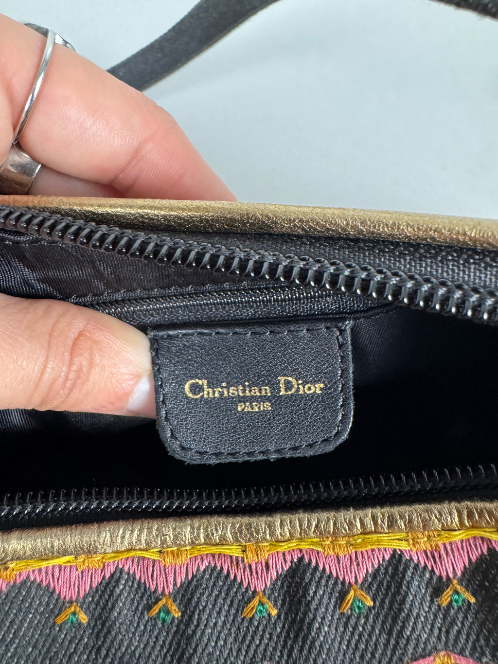 Christian Dior Embroidered Montaigne Cadillac 1947 Denim Bag