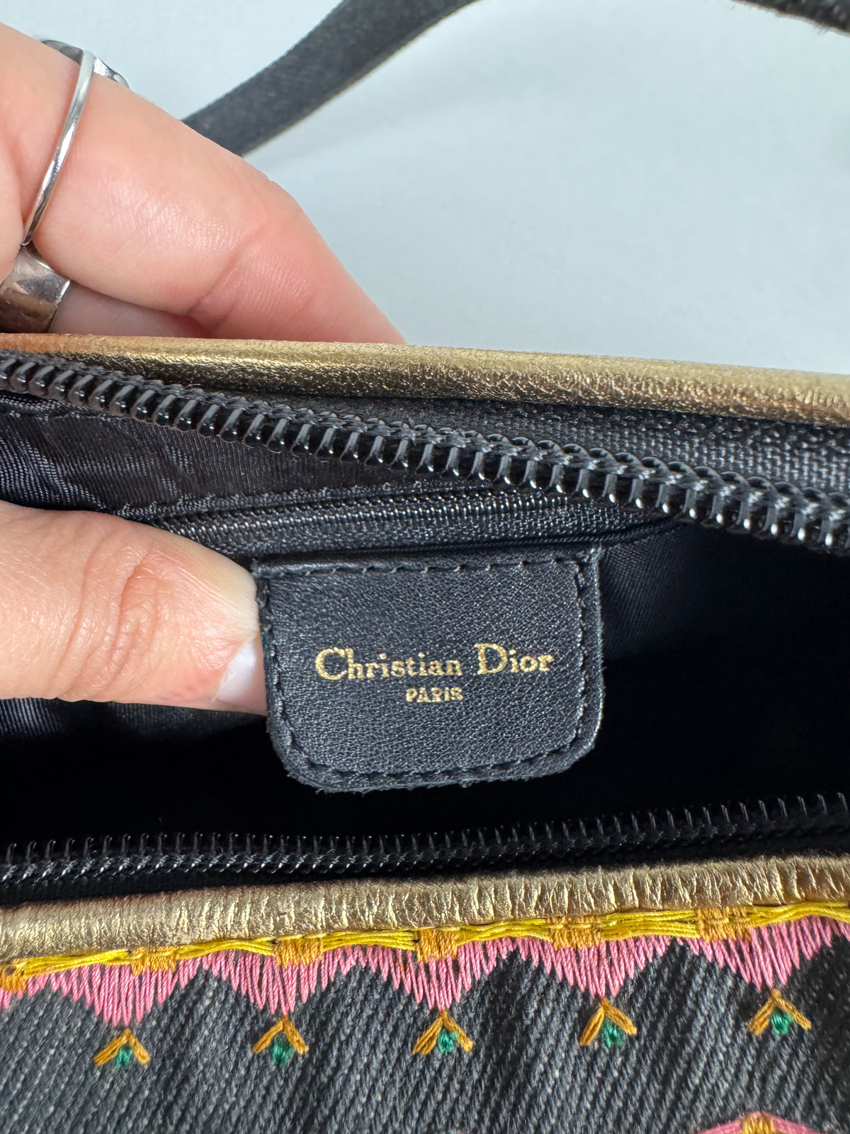 Christian Dior Embroidered Montaigne Cadillac 1947 Denim Bag