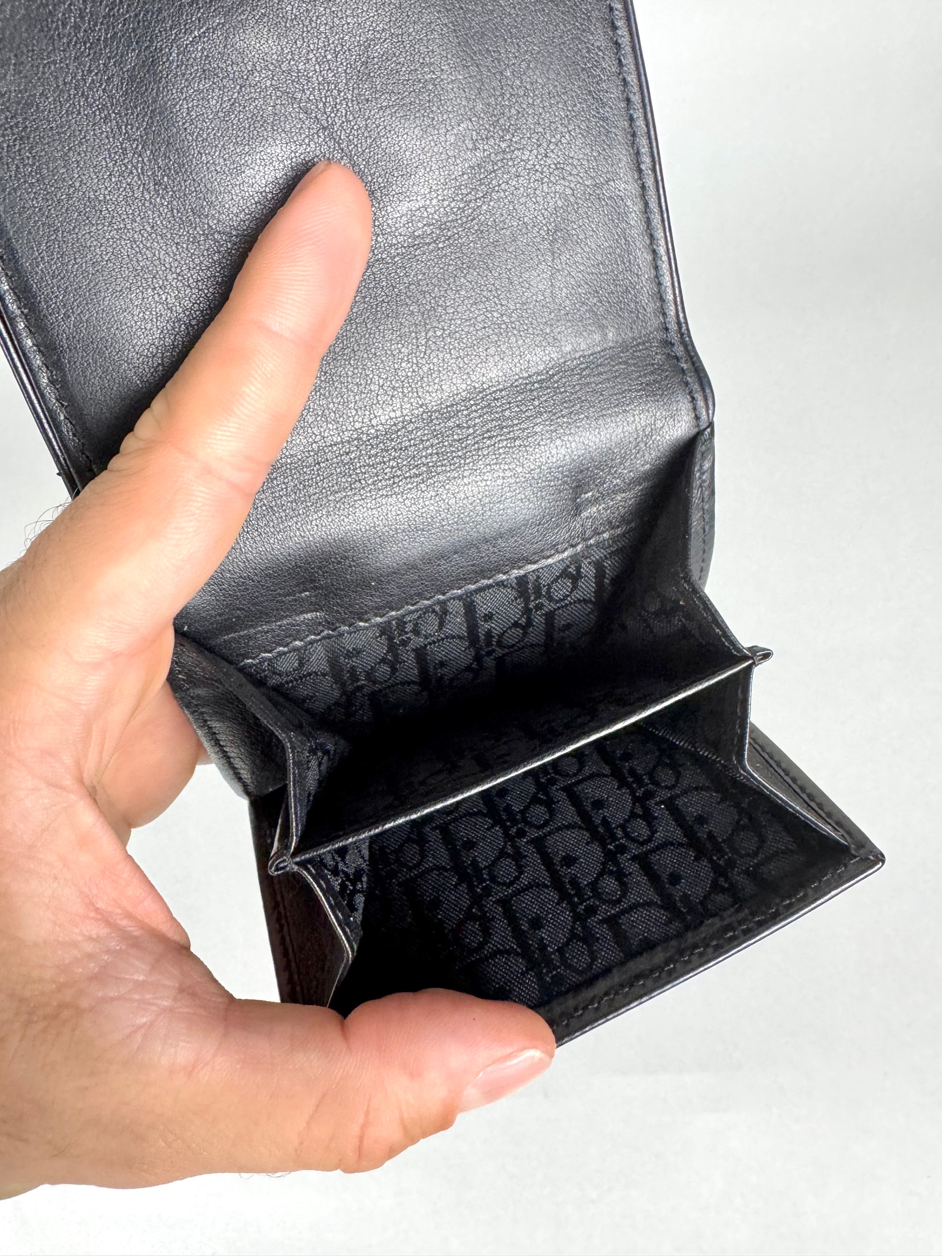 Christian Dior Logo Black Leather Wallet