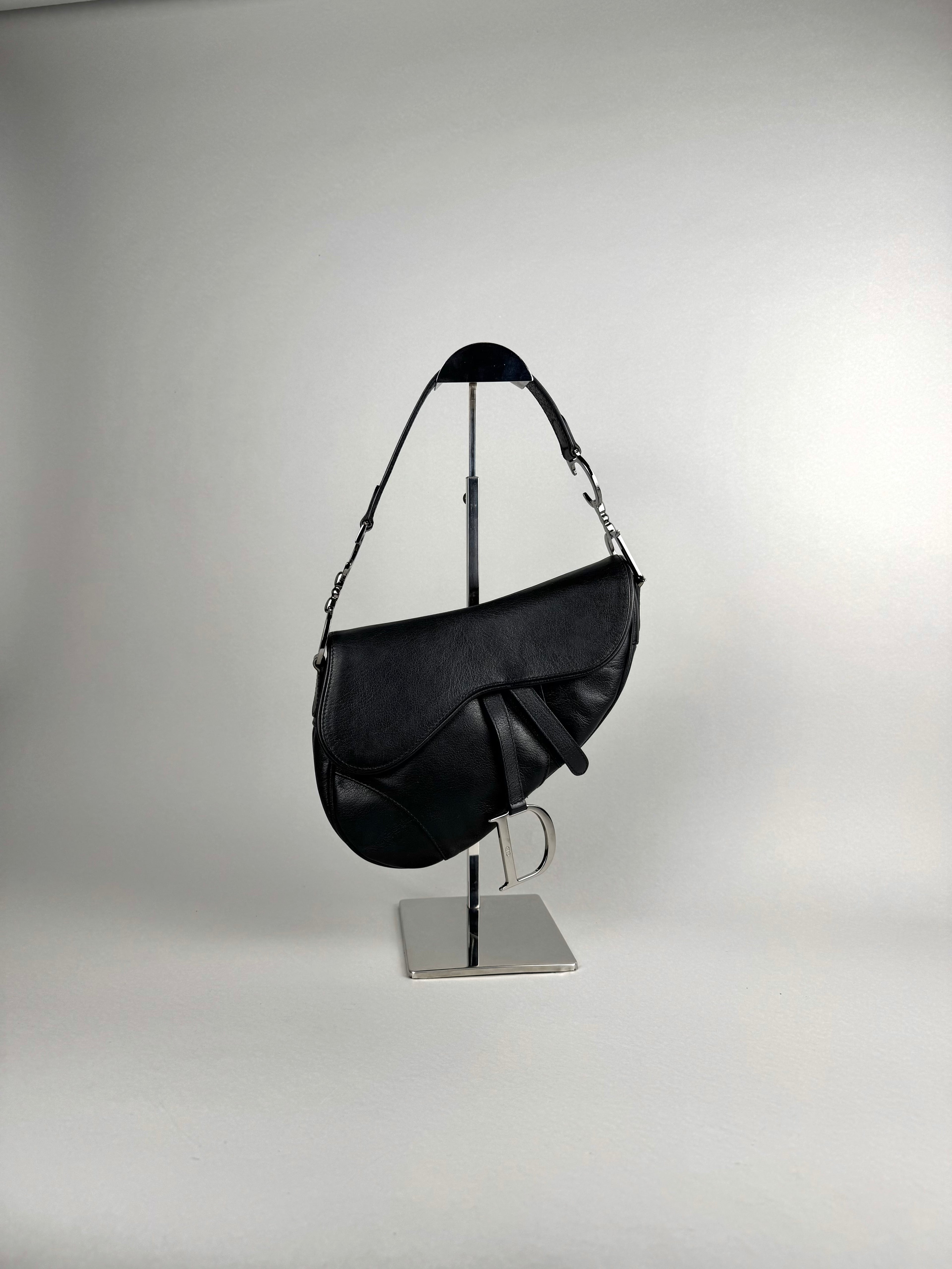 Christian Dior Black Leather Saddle Bag