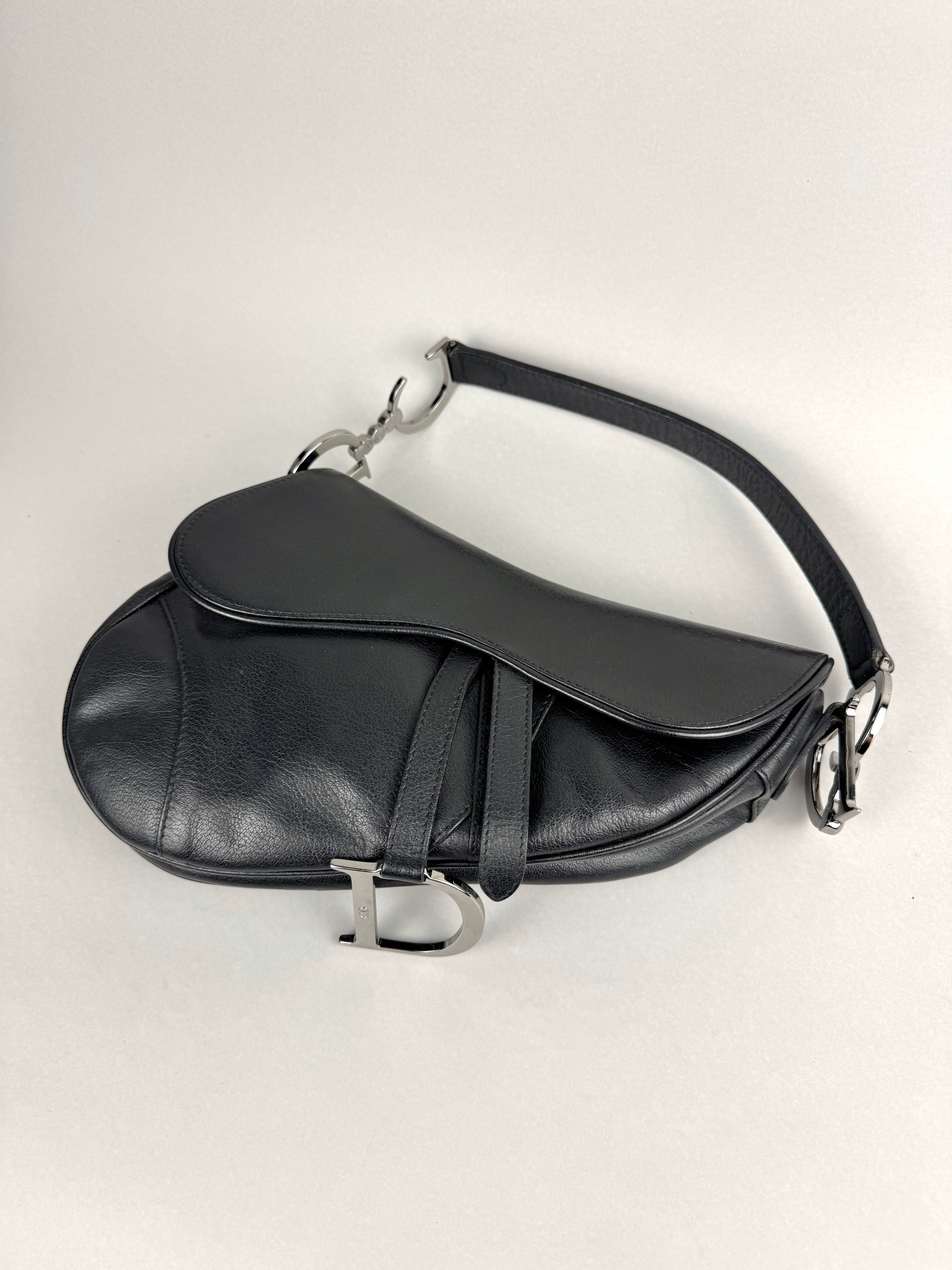 Christian Dior Black Leather Saddle Bag