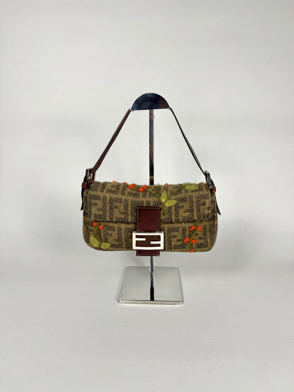 Fendi Vintage Cashmere Wool Embroidered Baguette