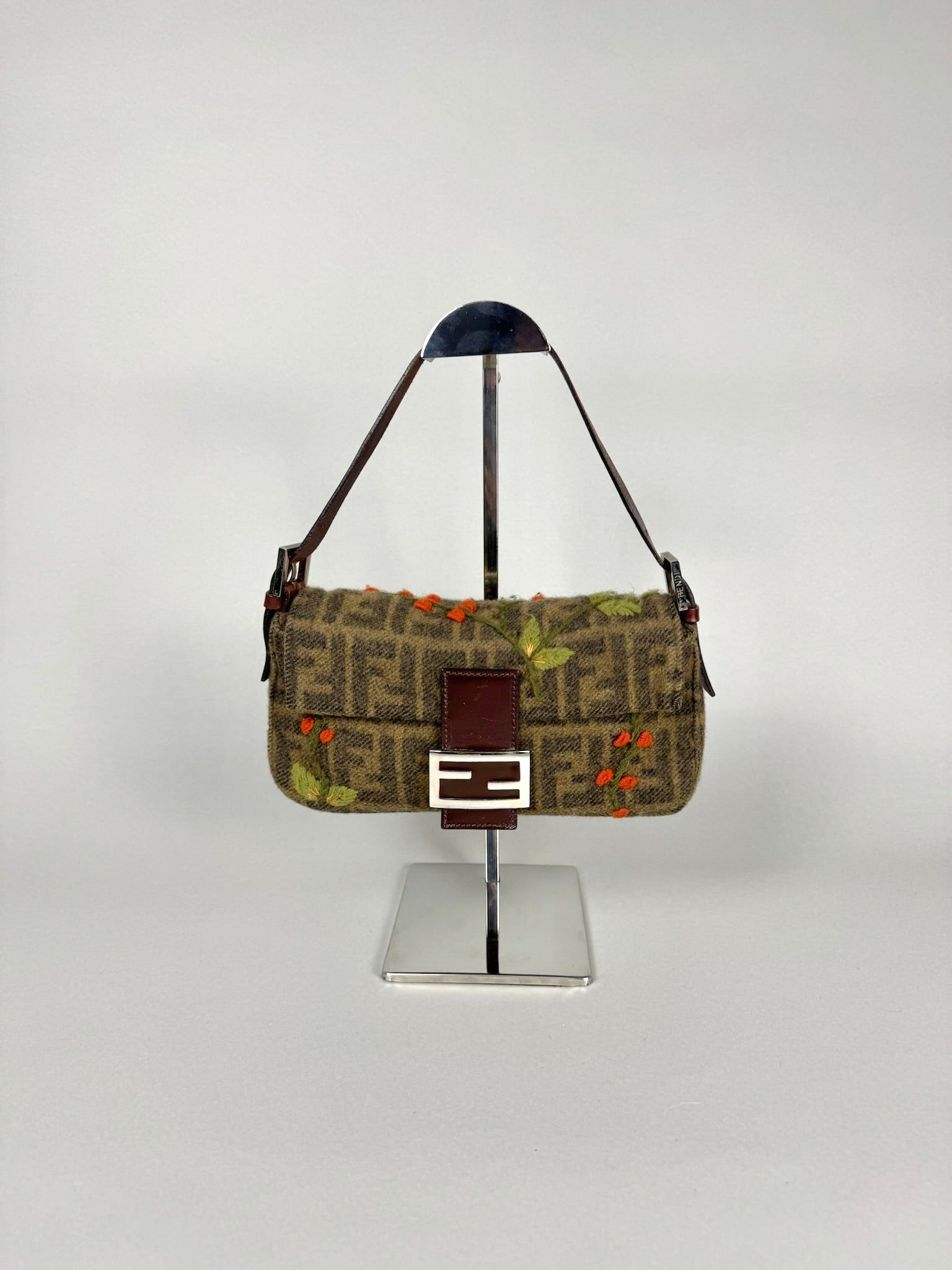 Fendi Vintage Cashmere Wool Embroidered Baguette