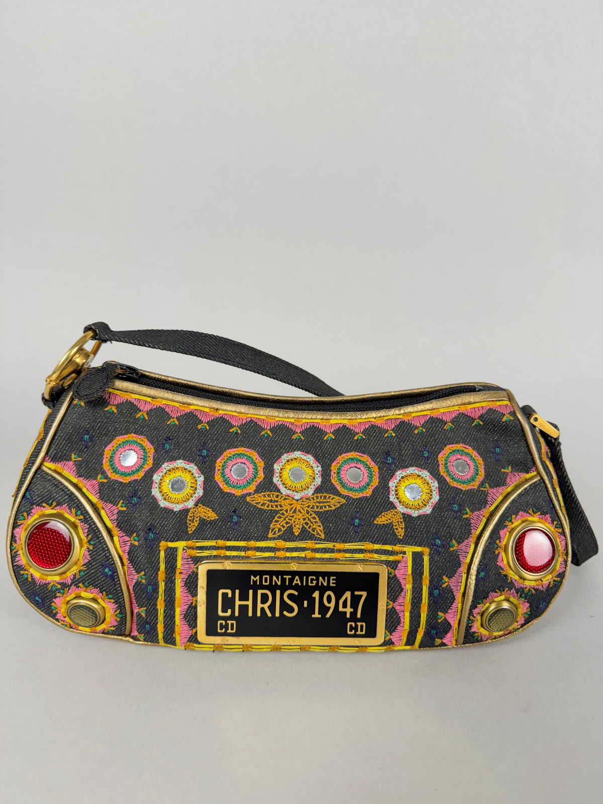 Christian Dior Embroidered Montaigne Cadillac 1947 Denim Bag