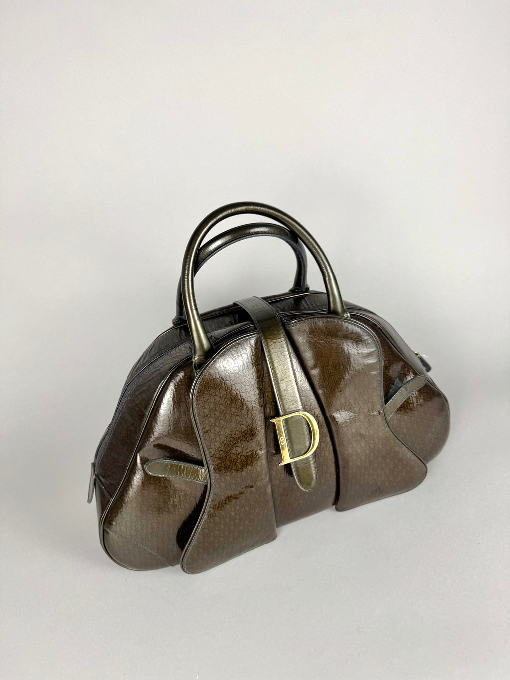 Christian Dior Monogram Double Saddle Patent Green