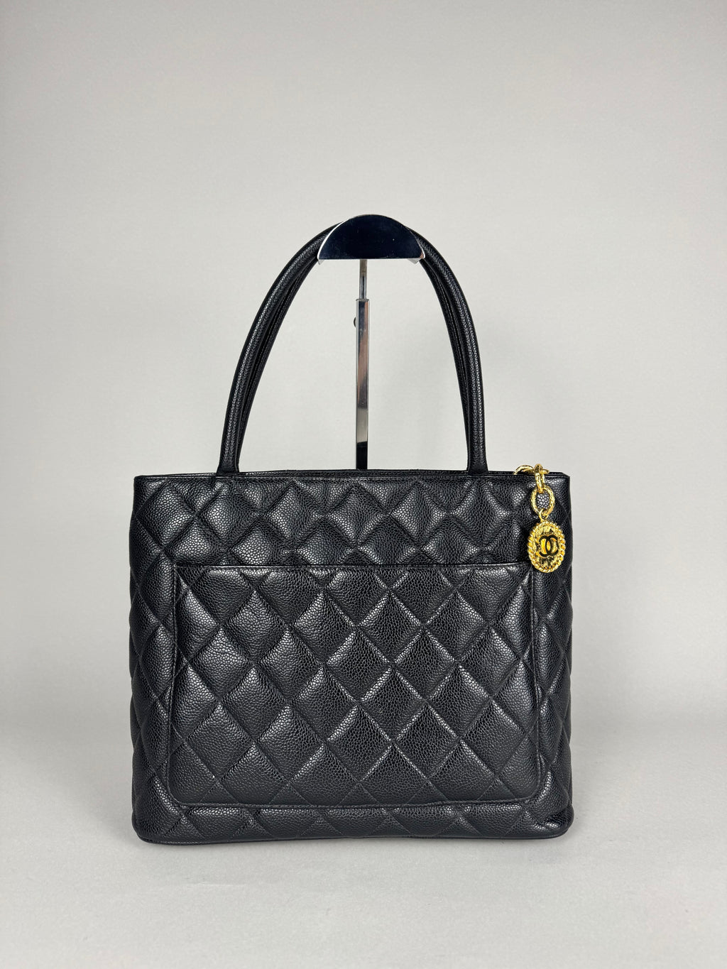 Chanel Medallion Black Leather Caviar Tote