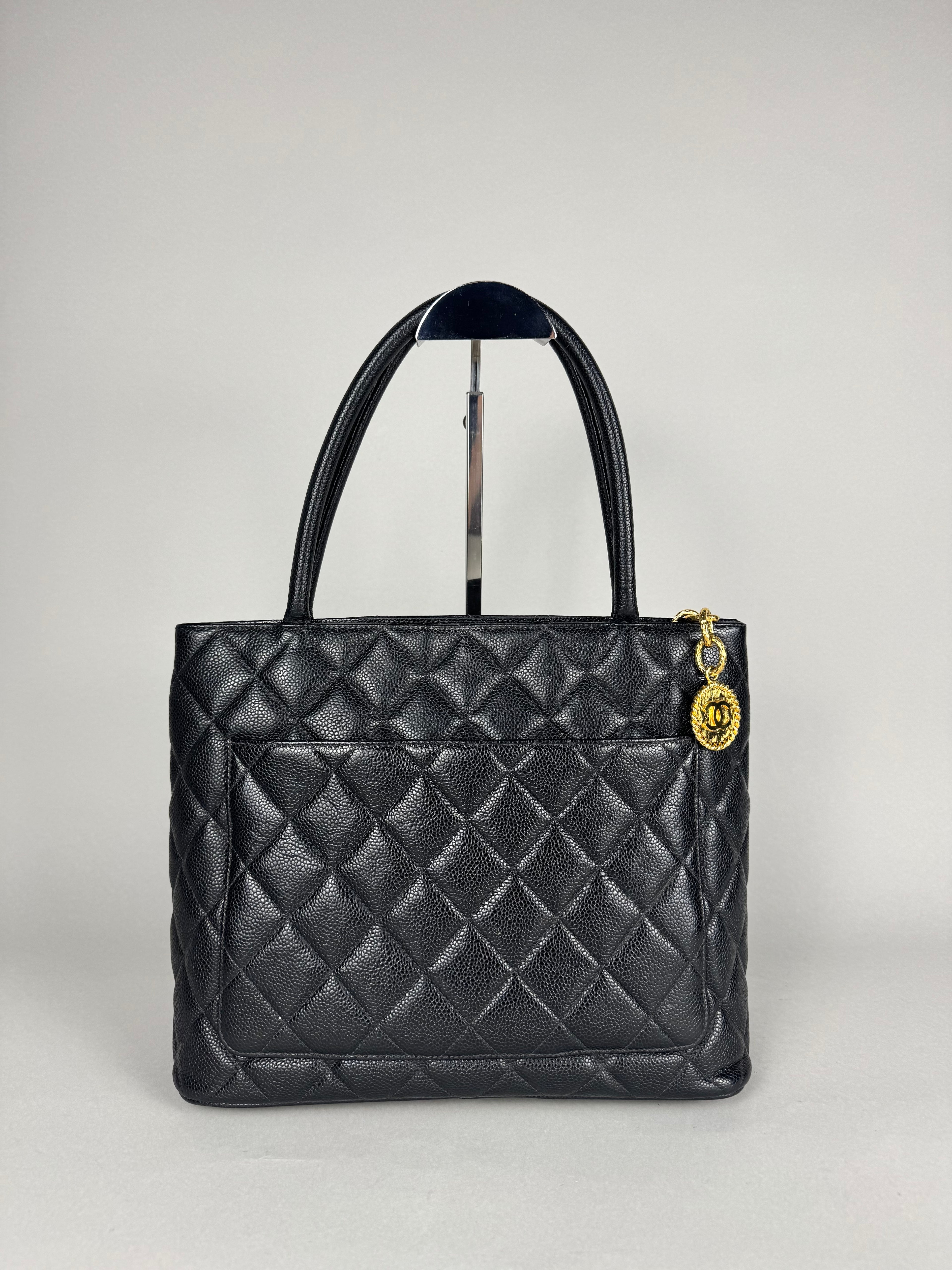 Chanel Medallion Black Leather Caviar Tote