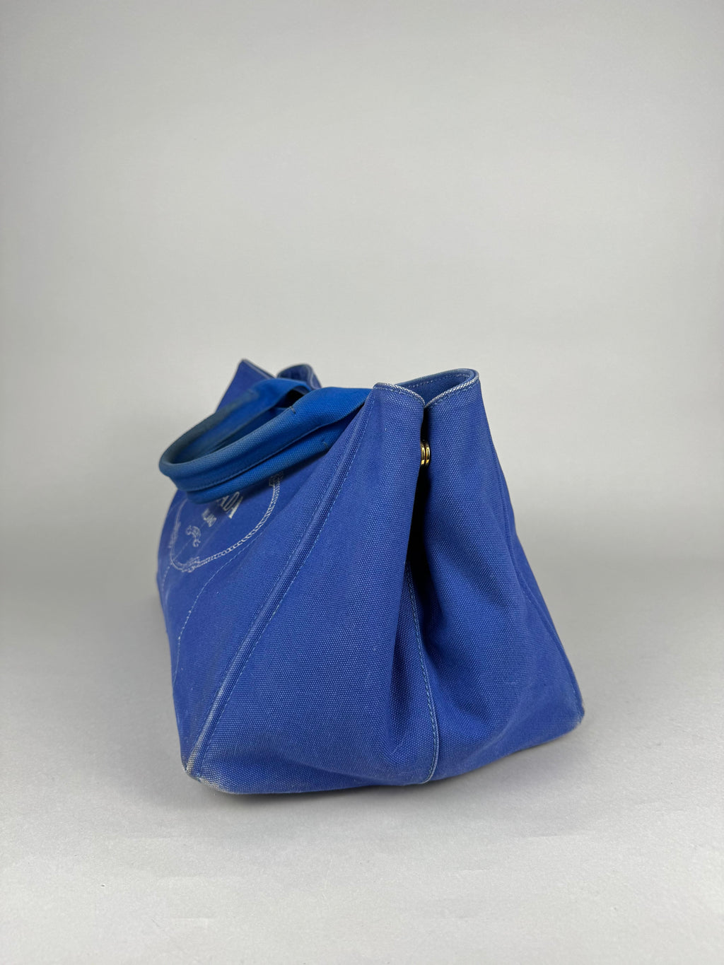Prada Blue Printed Canapa Canvas Tote