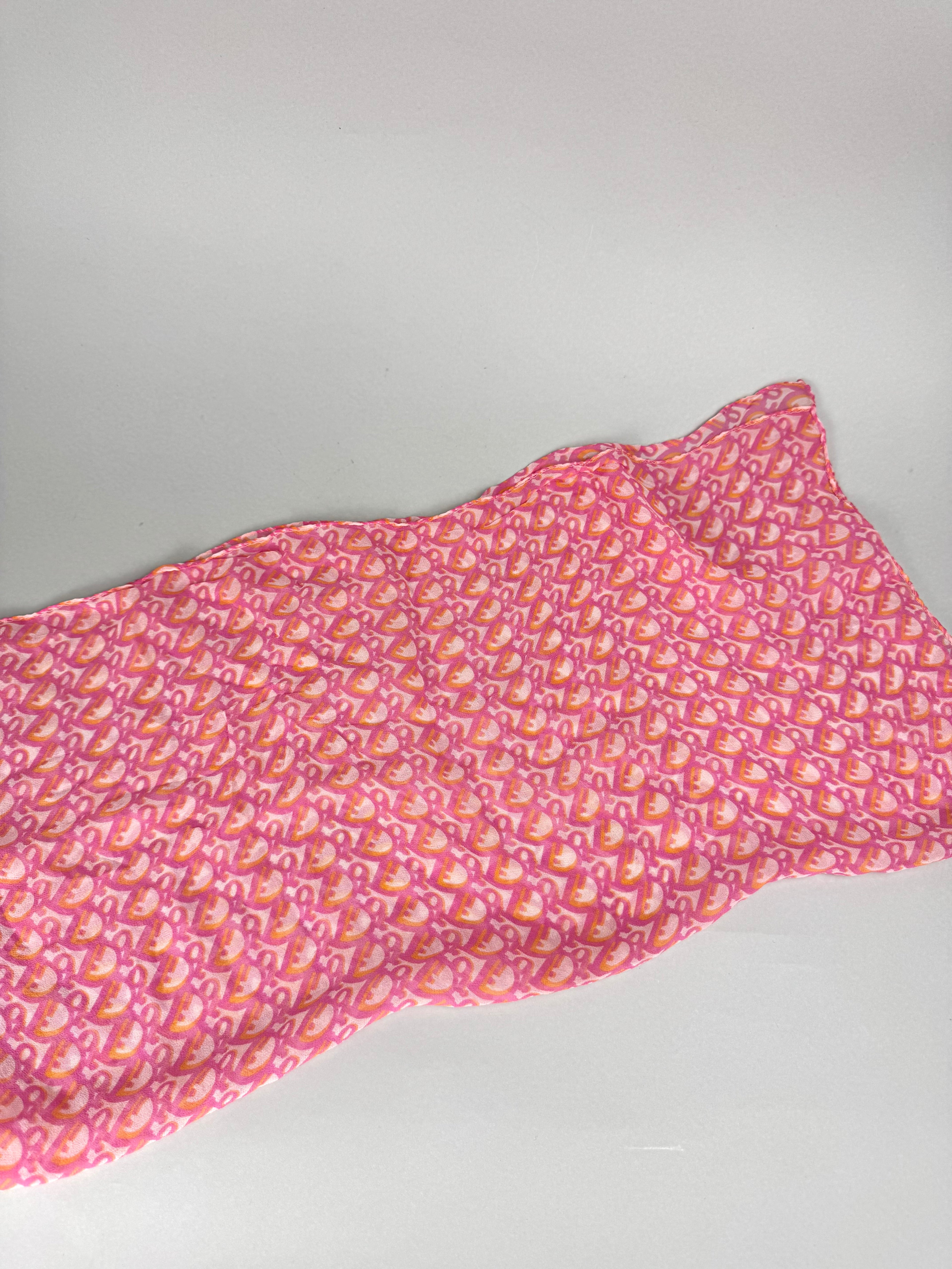 Christian Dior Vintage Pink Oblique Monogram Chiffon Silk Scarf