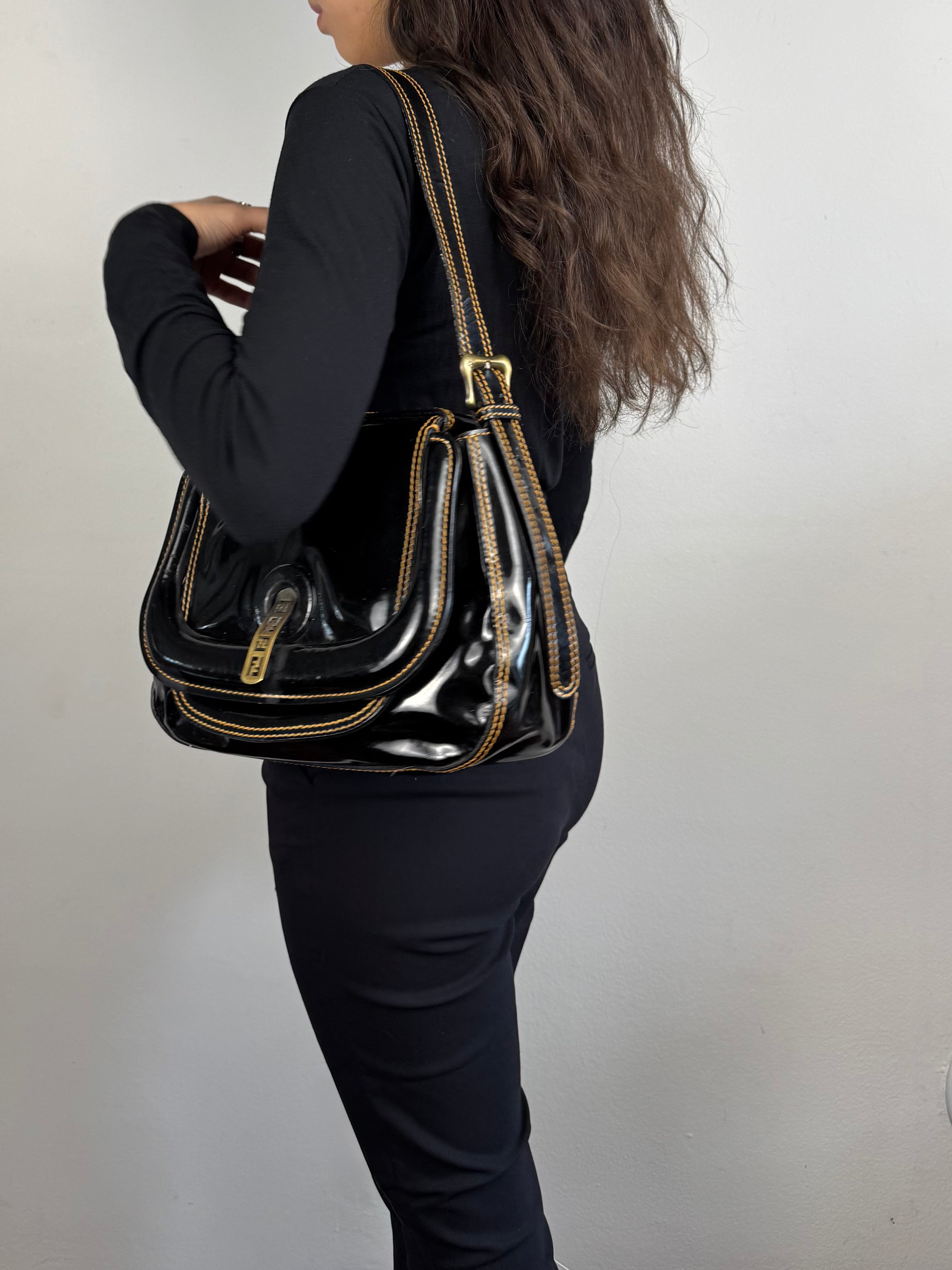 Fendi Patent Leather B Black
